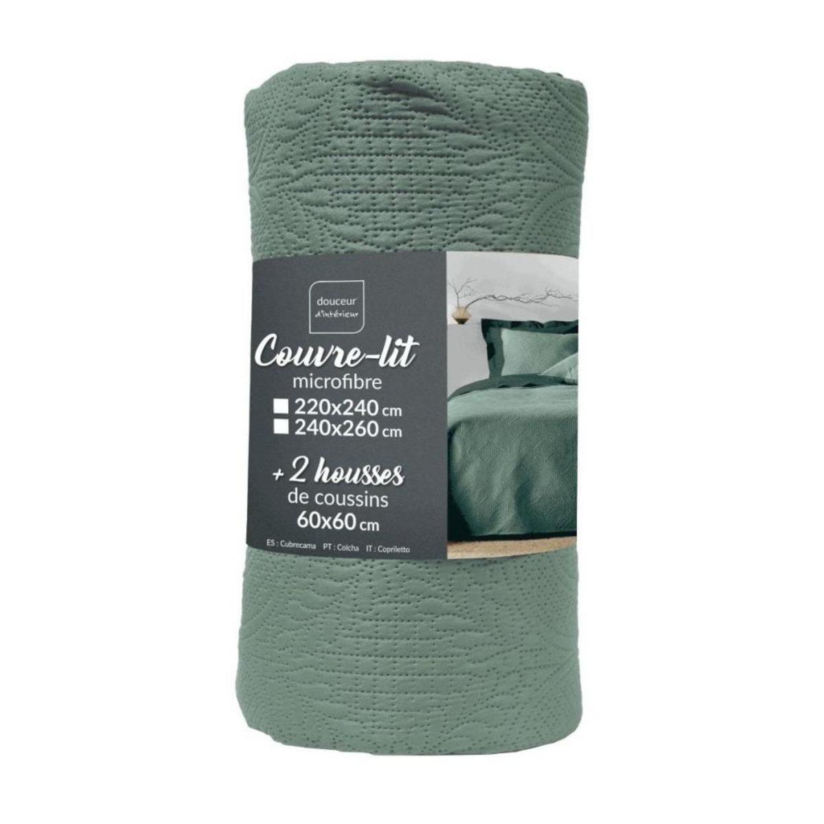 Douceur d'Intérieur Couvre-lit 2 personnes microfibre 220x240  + 2 housses de coussins
