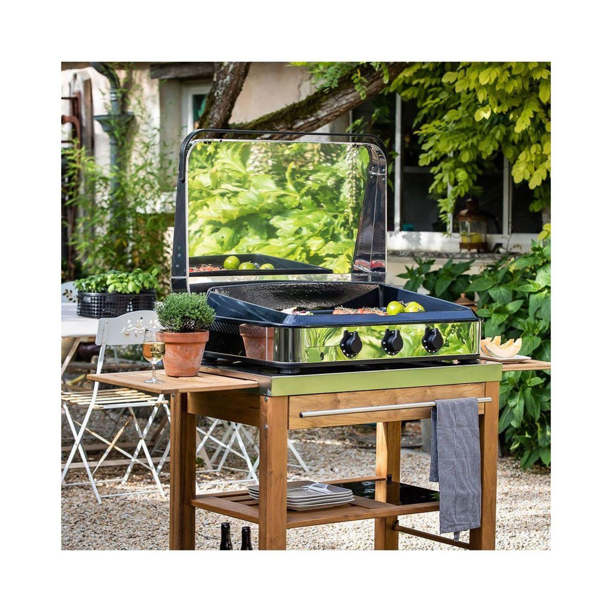 Eno Plancha gaz 80 cm Inox 3 brûleurs à poser, 69x40 cm