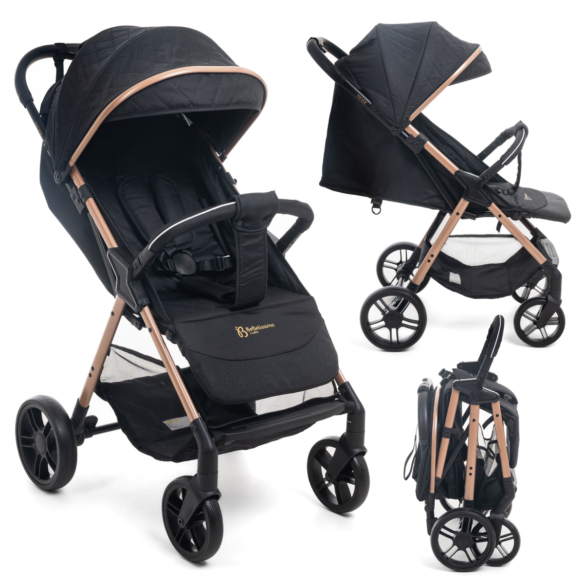BEBELISSIMO Poussette Bébé Canne Ultra Compacte – Légère – Pliage à Une Main – Noix - noir