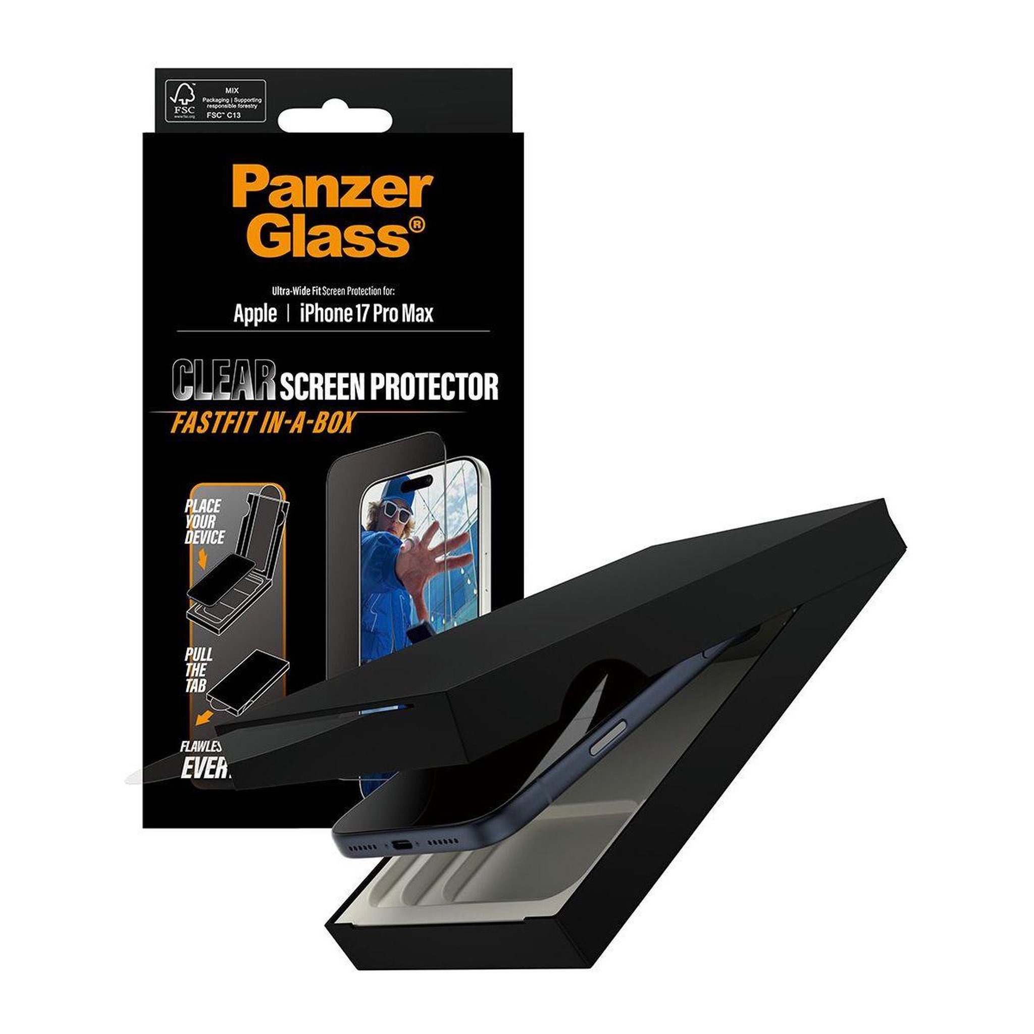Voir la diapositive 5 : PANZERGLASS Protège écran iphone 17 pro max verre pose facile