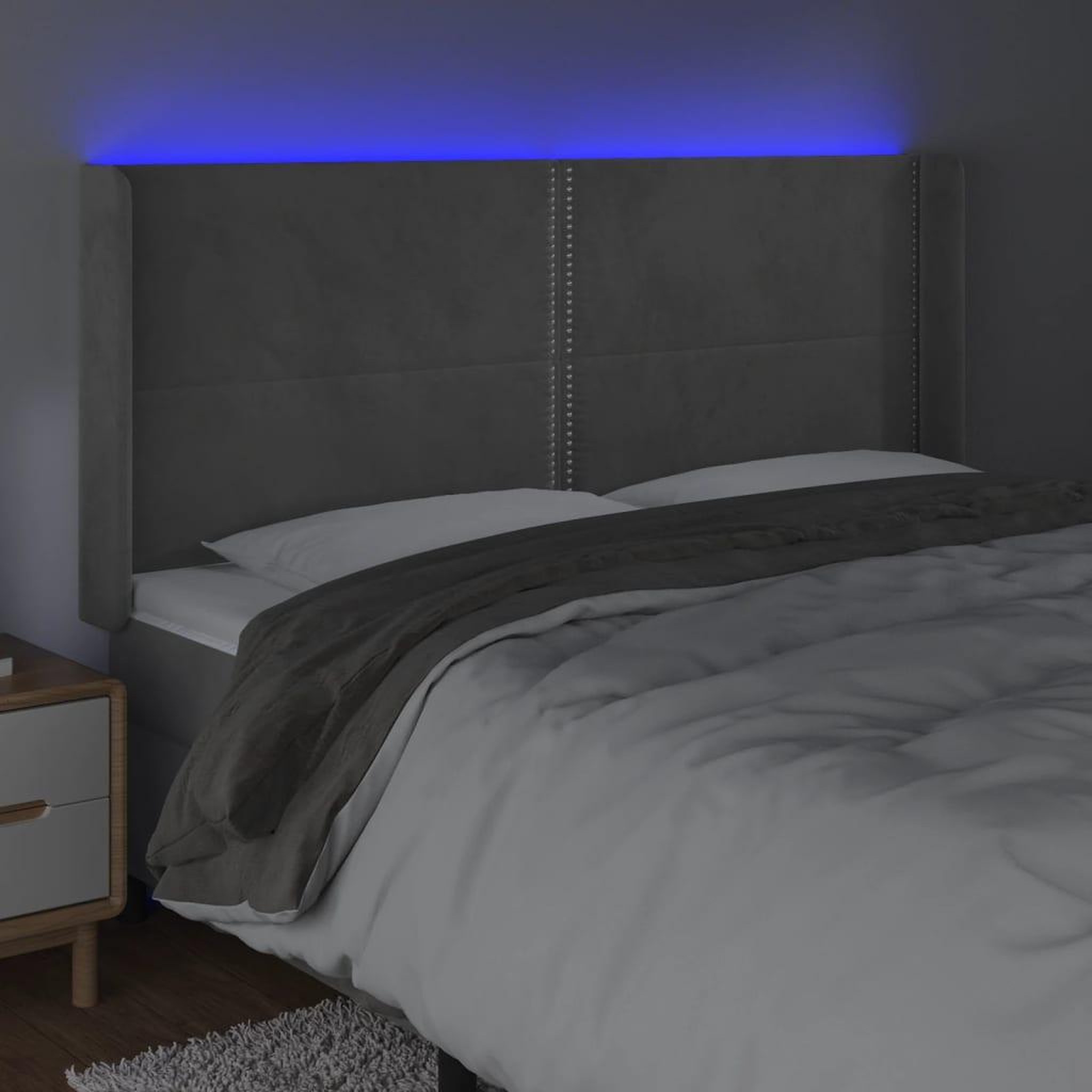 Voir la diapositive 4 : VIDAXL Tete de lit a LED Gris clair 183x16x118/128 cm Velours