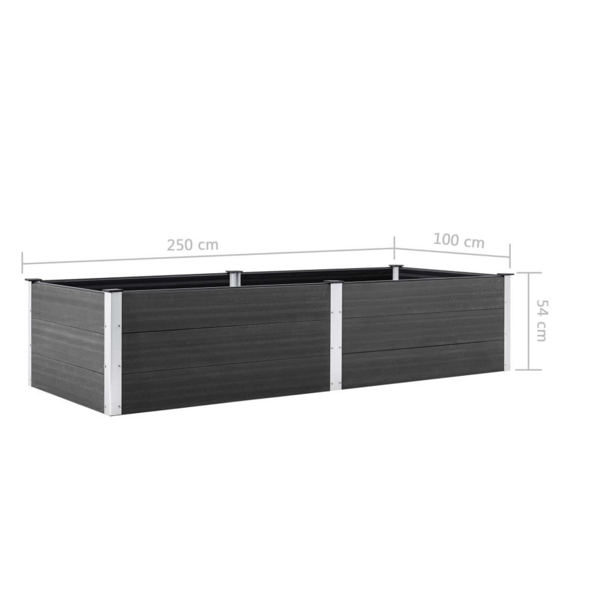VIDAXL Lit sureleve de jardin 250x100x54 cm WPC Gris