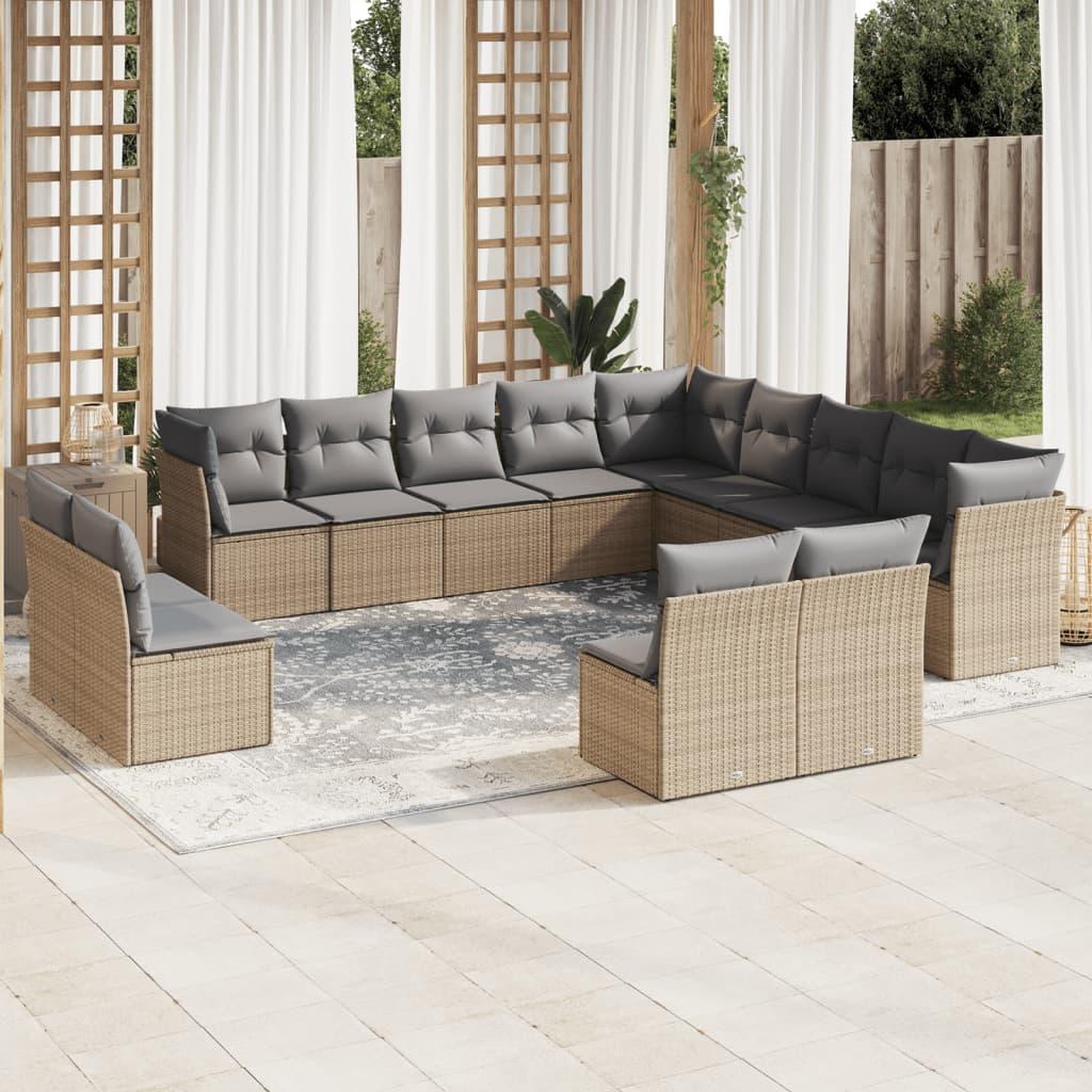 VIDAXL Salon de jardin avec coussins 12 pcs beige resine tressee