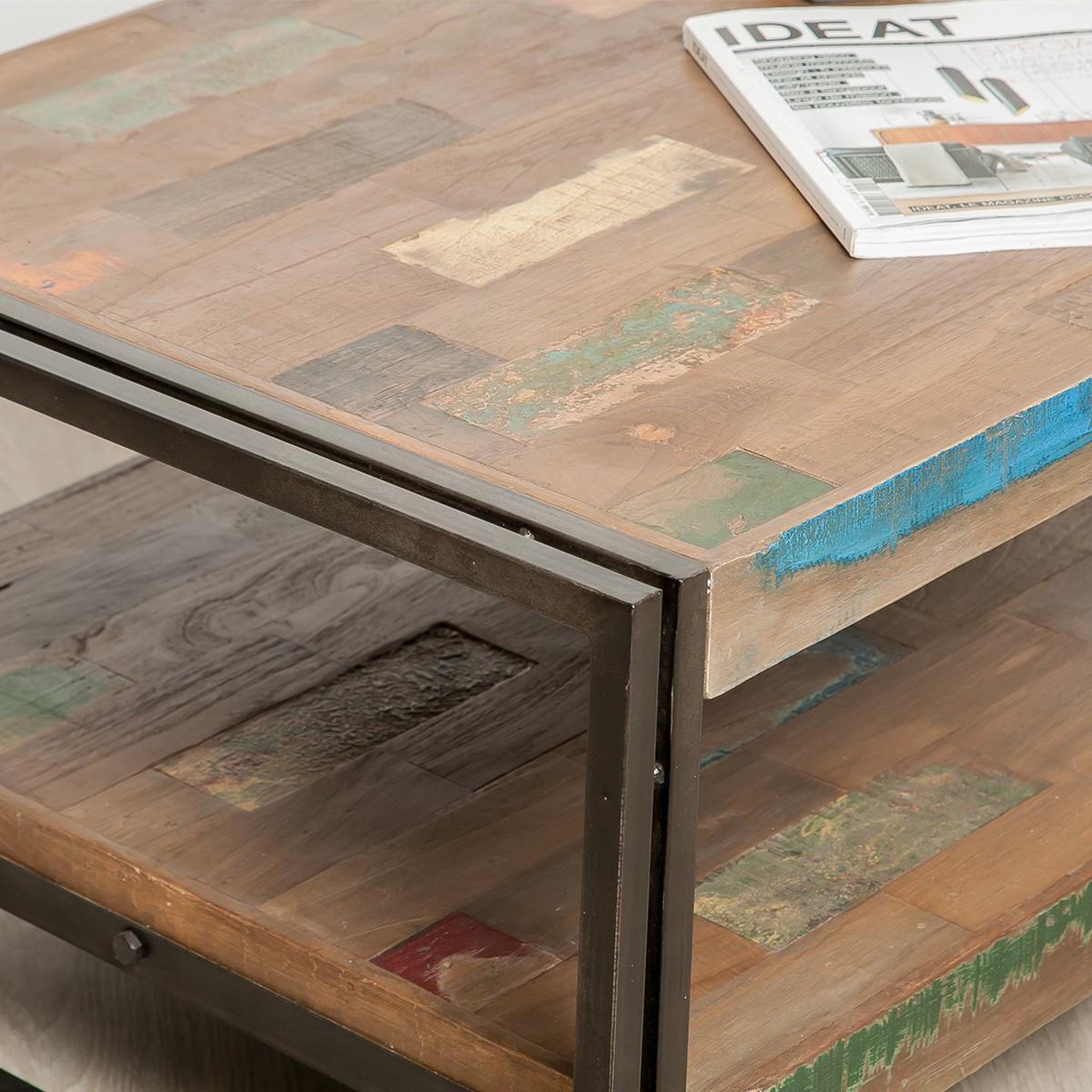Voir la diapositive 4 : Paris Prix Table basse rectangulaire en teck industriel  loft  120cm marron