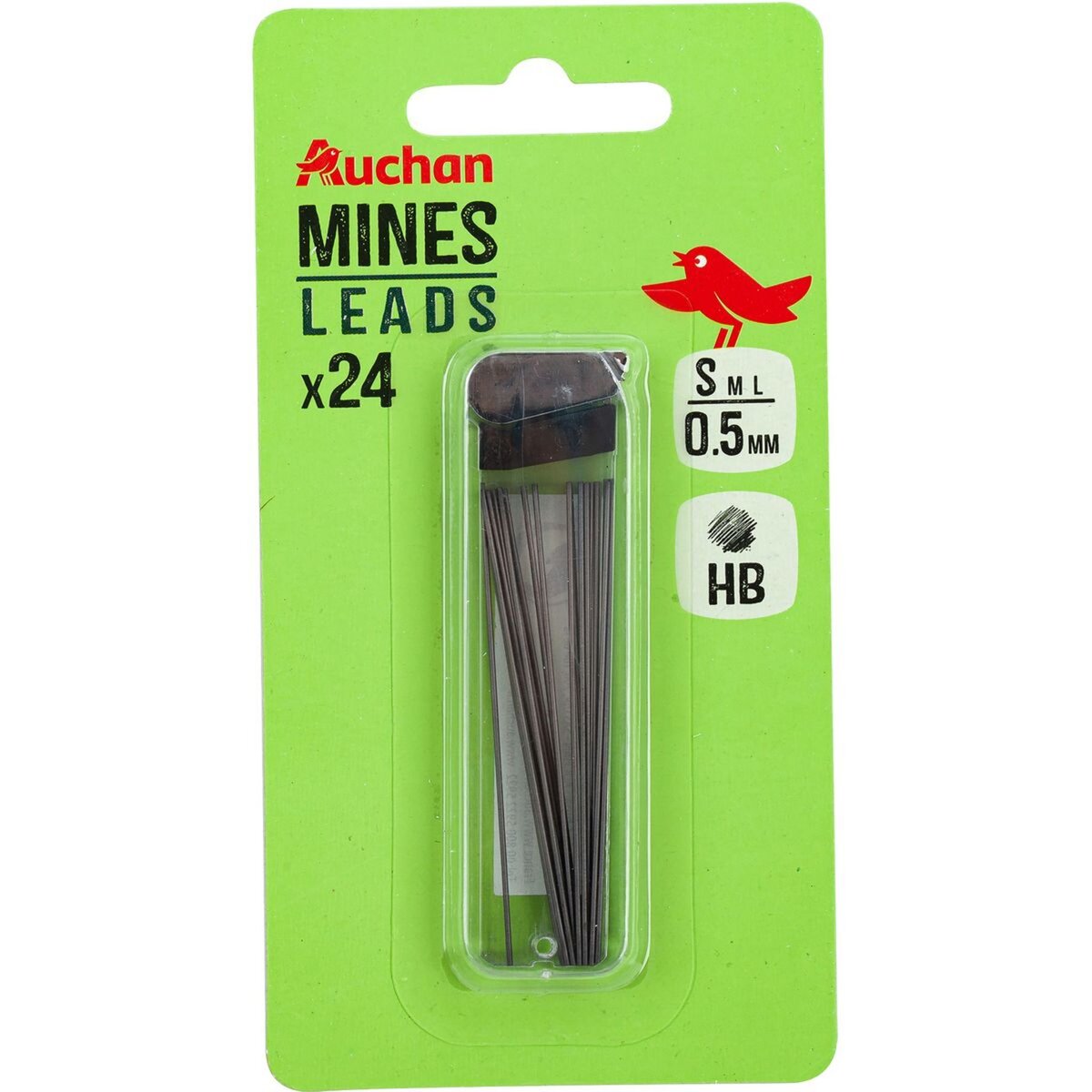 AUCHAN Lot de 2 étuis de 12 mines HB 0.5mm