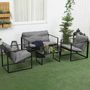 Voir la diapositive 4 : OUTSUNNY Salon de jardin 4 personnes - 4 pièces, 3 coussins - acier époxy noir polyester gris