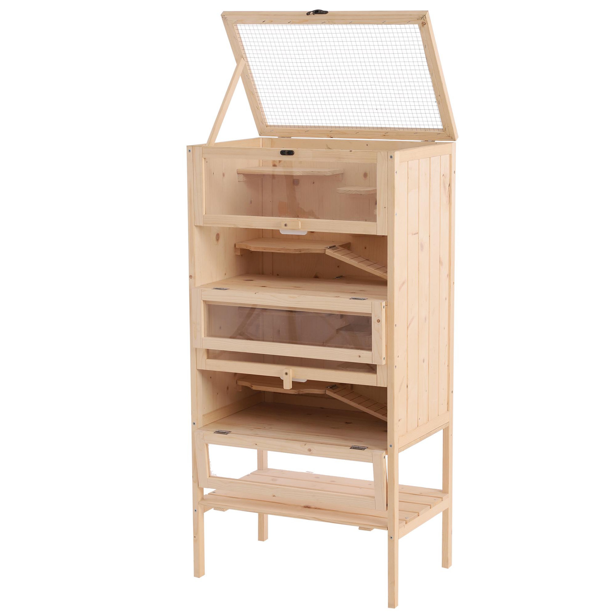 PAWHUT Cage pour hamsters souris petits rongeurs multi-niveaux 5 étages 10 plateformes bois de pin 60 x 40 x 120 cm