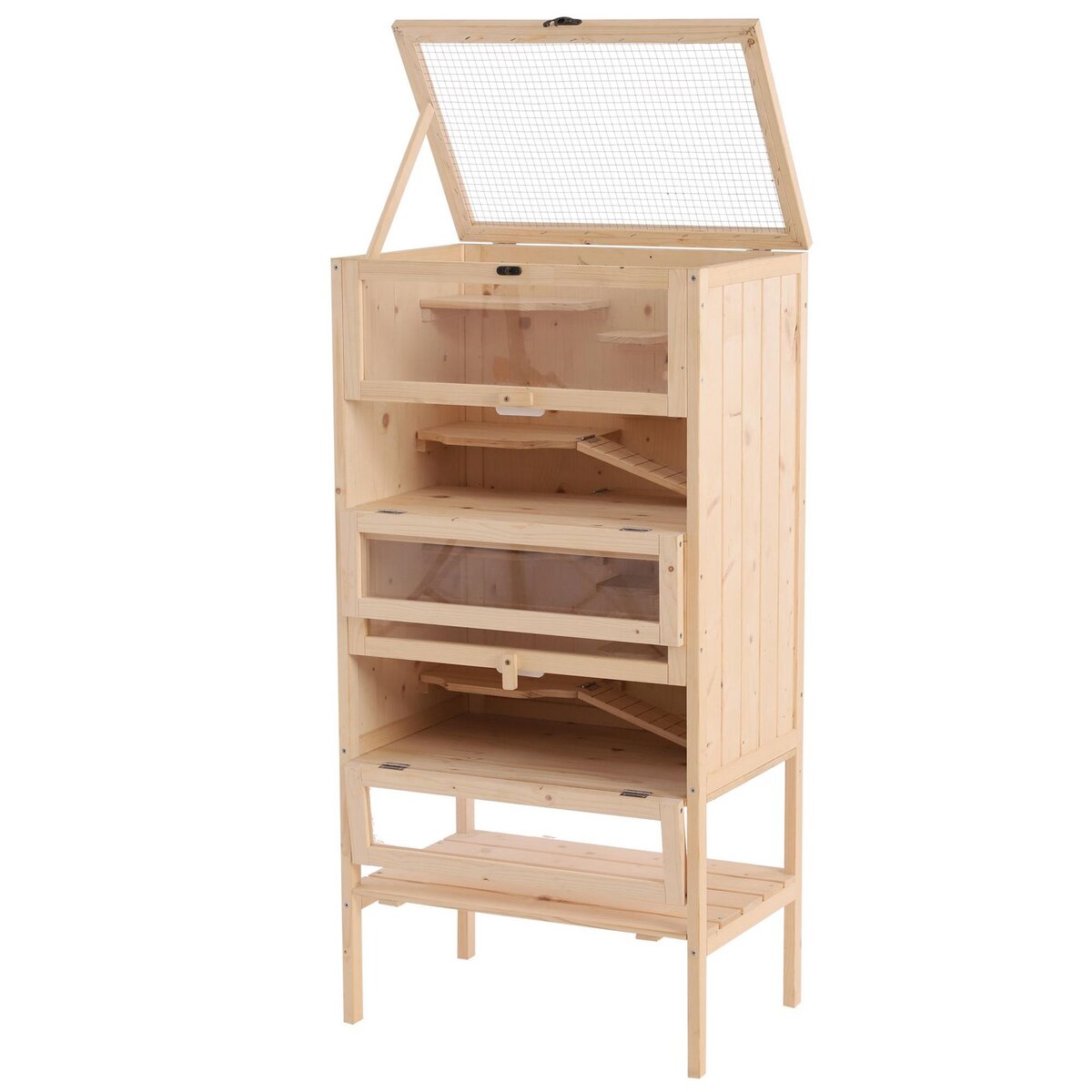 PAWHUT Cage pour hamsters souris petits rongeurs multi-niveaux 5 étages 10 plateformes bois de pin 60 x 40 x 120 cm