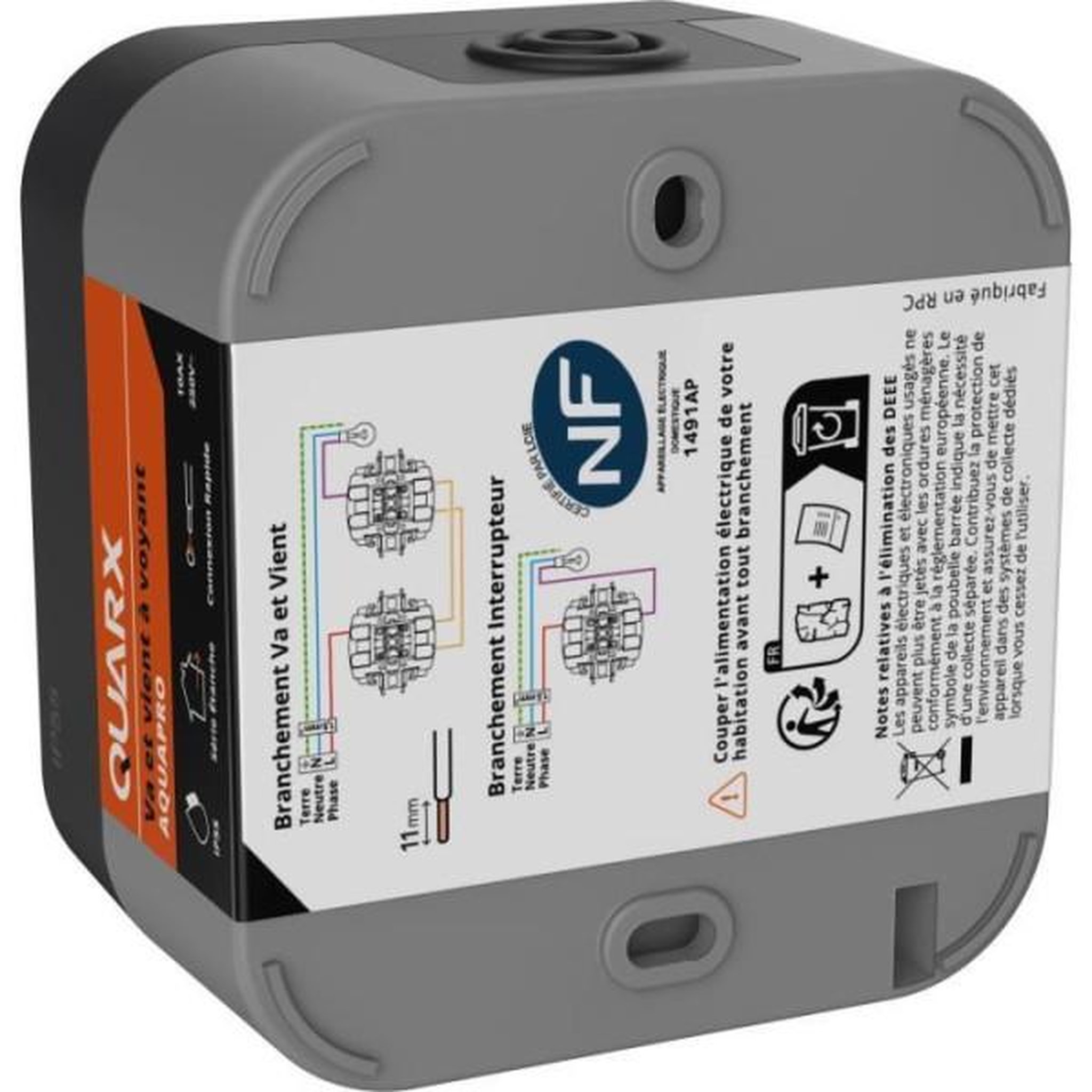 Voir la diapositive 2 : MARKET24 Interrupteur va et vient - quarx - aqua pro - extérieur, voyant lumineux, ip55, 250v