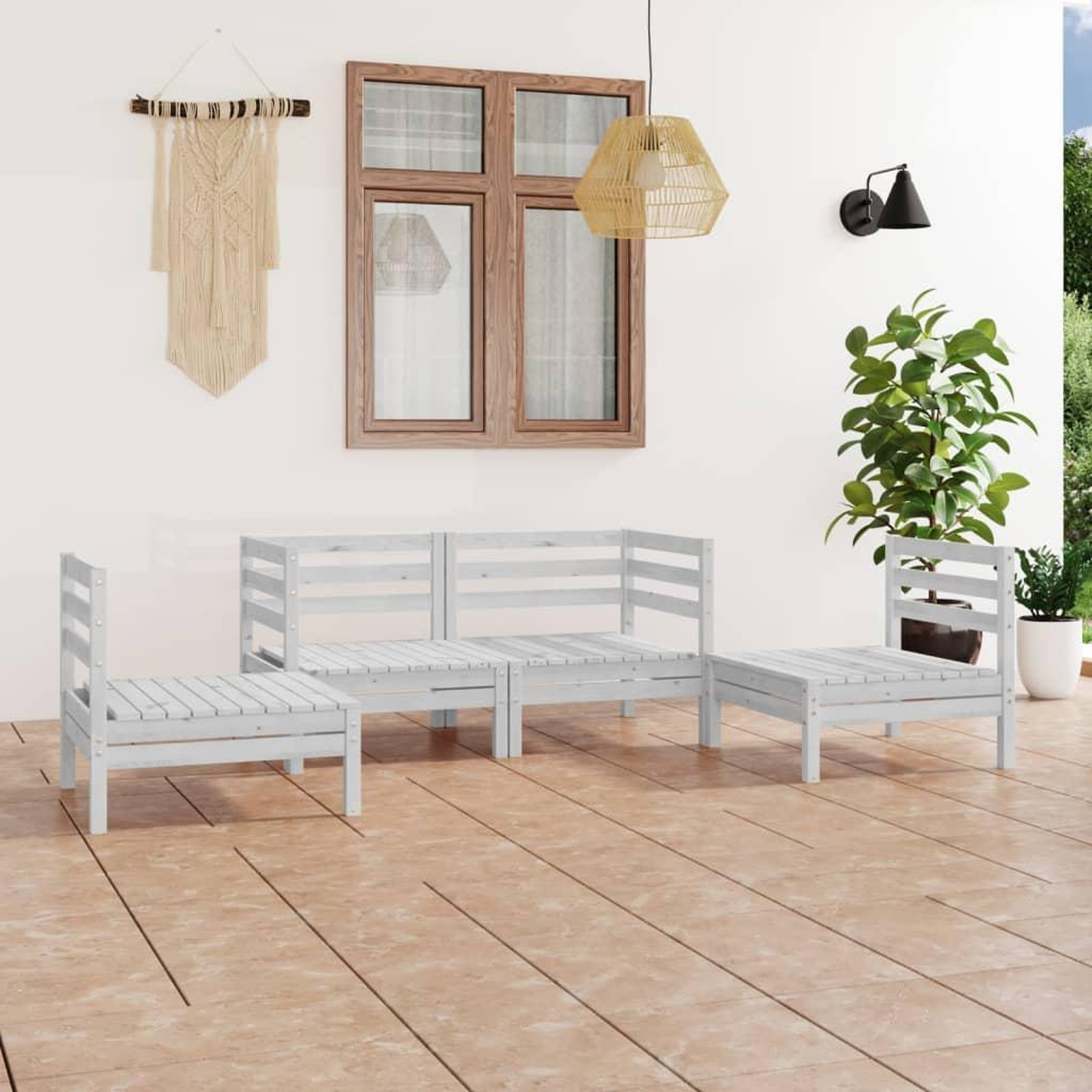 Voir la diapositive 1 : VIDAXL Salon de jardin 4 pcs Blanc Bois de pin massif