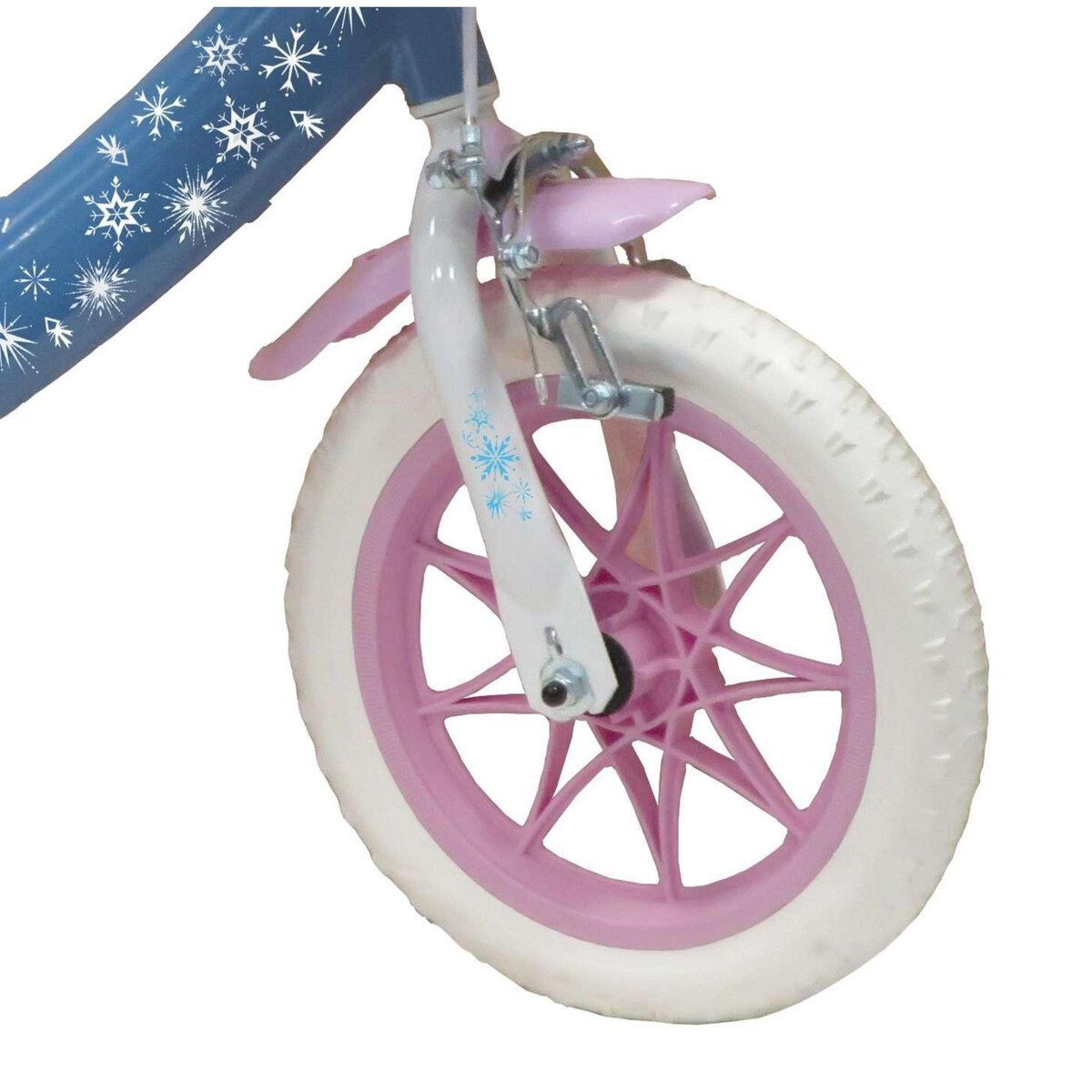 Disney La Reine des Neiges Vélo enfant 12'' - Modèle Reine des neiges + Casque - Idéal pour enfant de 85 à 100 cm - Livré avec stabilisateurs - 1 Frein - Panier avant - Porte poupée arrière et roues à bâtons