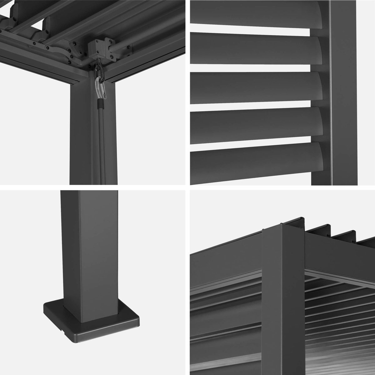 SWEEEK Pergola bioclimatique aluminium et acier anthracite lames orientables avec persienne intégrée 3.5x3.5m Palace