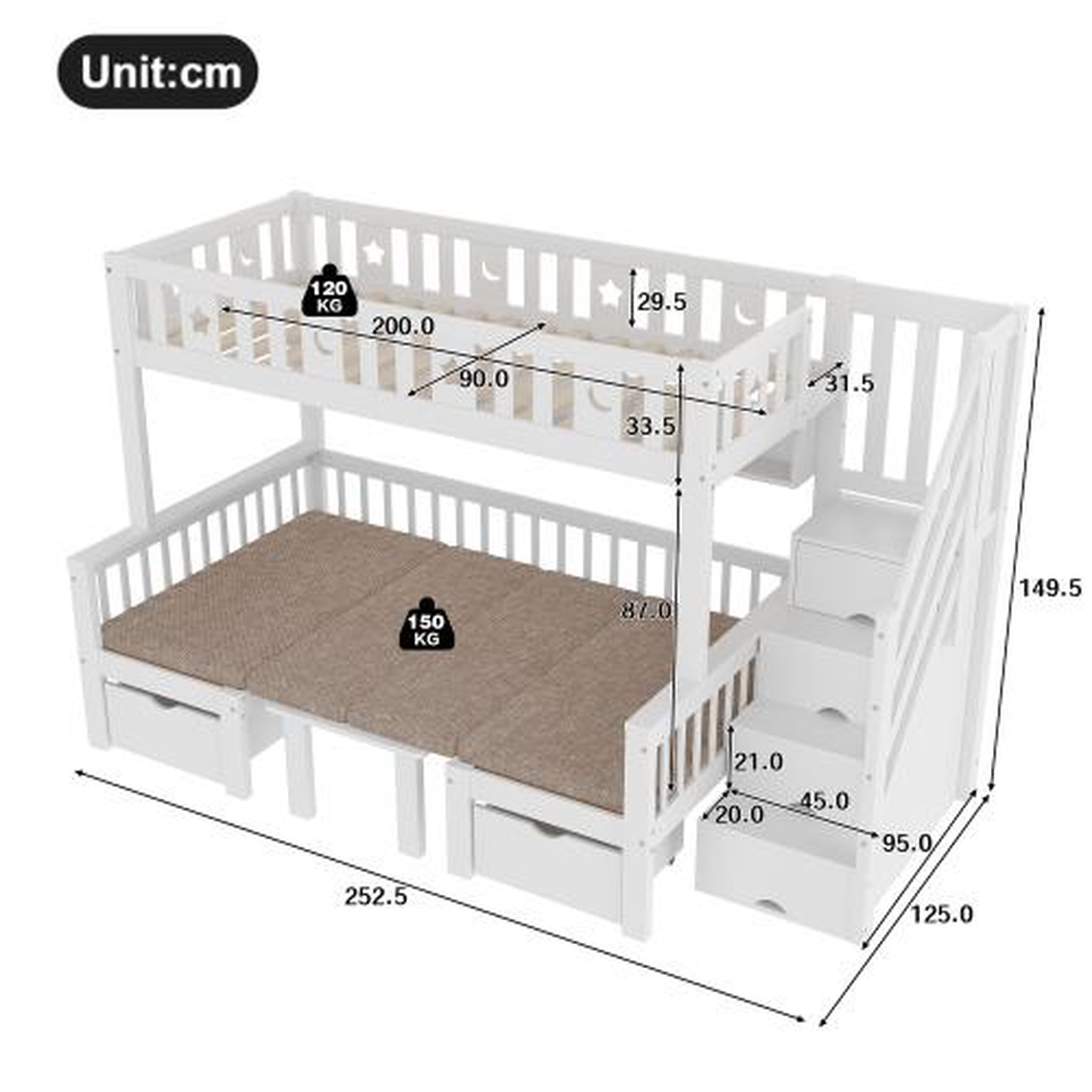 Voir la diapositive 3 : MERAX Lit mezzanine 90x200cm coloris blanc pin
