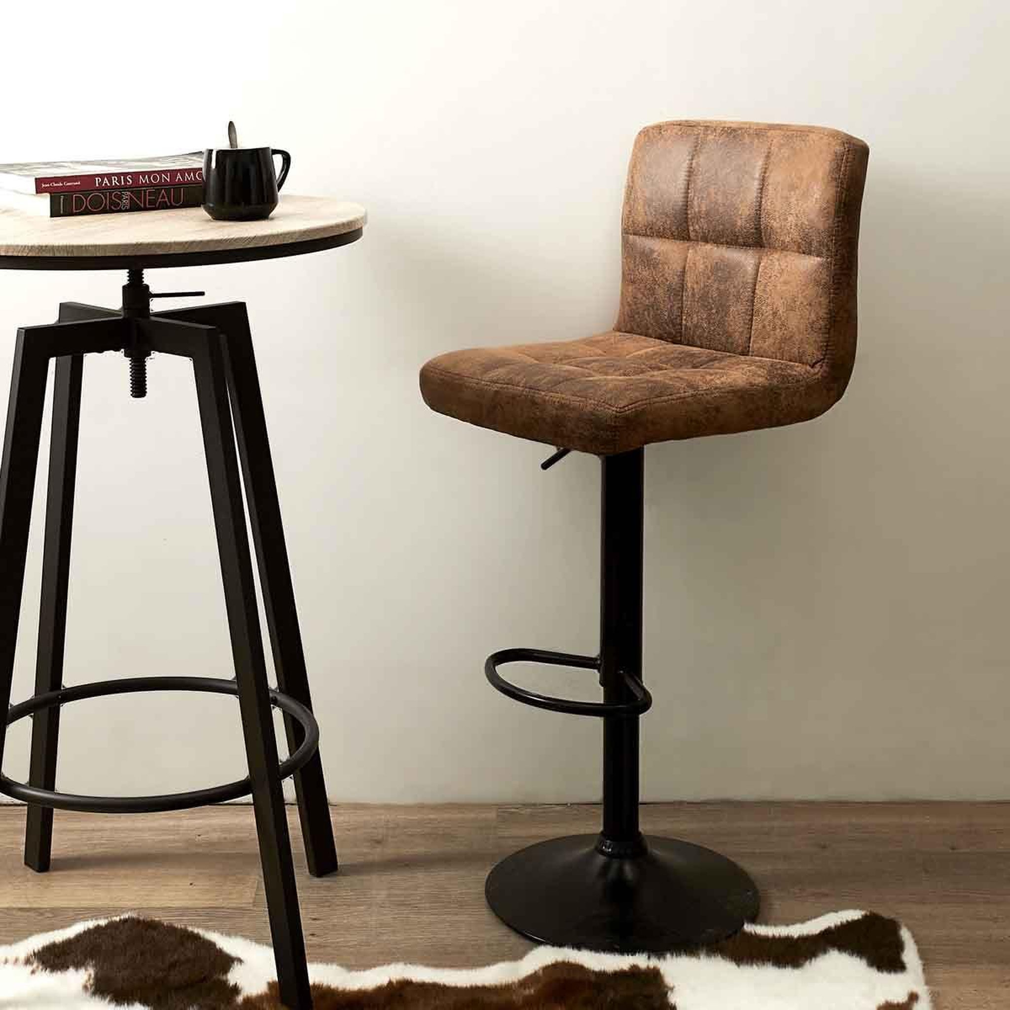 Voir la diapositive 4 : The Home Deco Factory Lot de 2 Chaises de Bar  Dowtown  93cm Marron