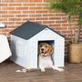 Voir la diapositive 2 : PAWHUT Niche chien style cottage dim. 65L x 75l x 63H cm - motifs fenêtres, porte, aération - PP blanc gris