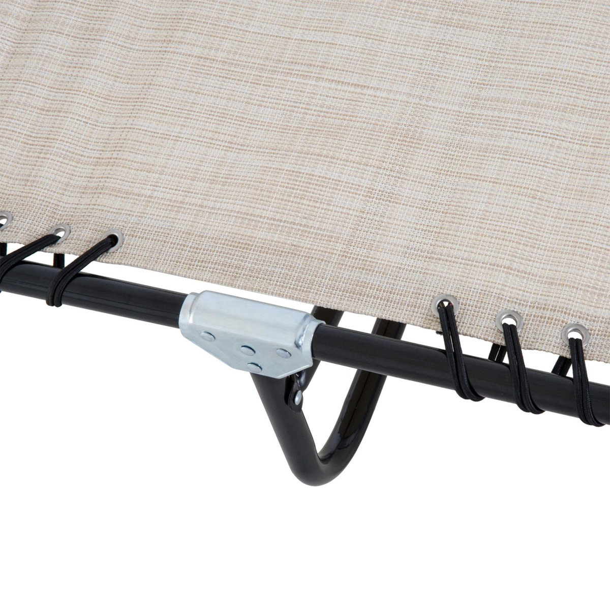 OUTSUNNY Bain de soleil transat pliable dossier inclinable multi-positions acier thermoplastique lacets élastiques noir textilène crème