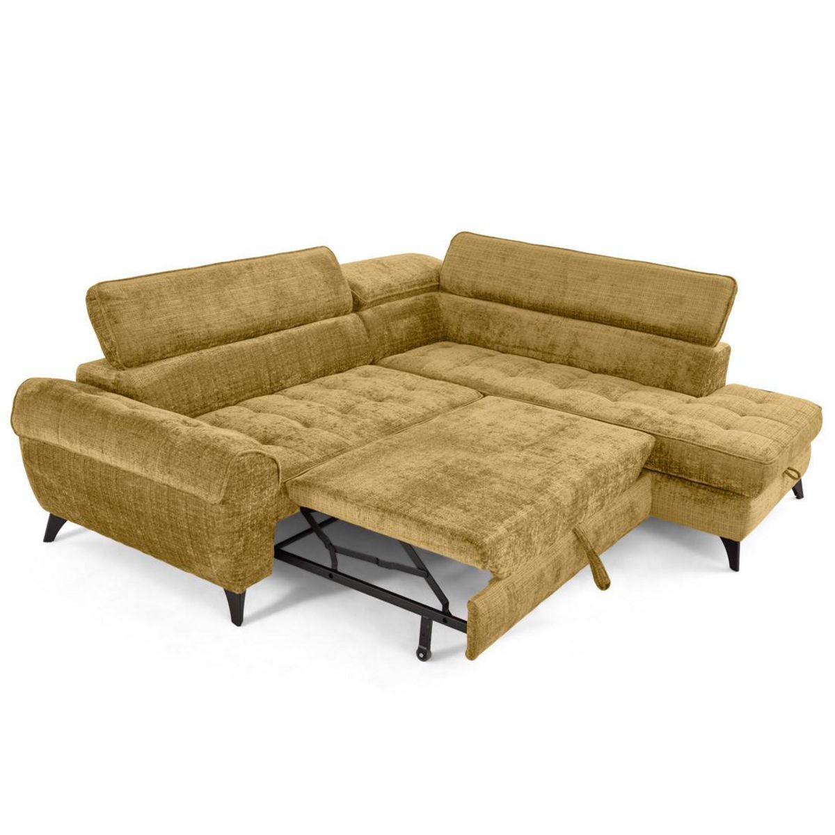 LISA DESIGN Marlo - canapé d'angle droit 5 places convertible avec coffre et têtières en velours texturé