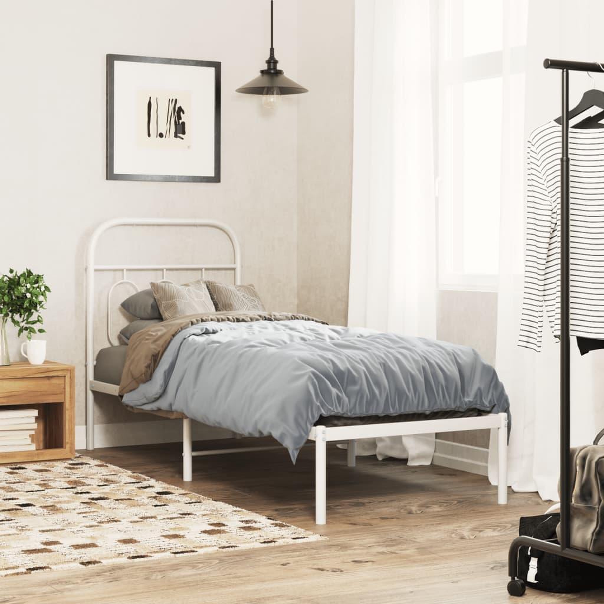 VIDAXL Cadre de lit metal sans matelas avec tete de lit blanc 75x190cm