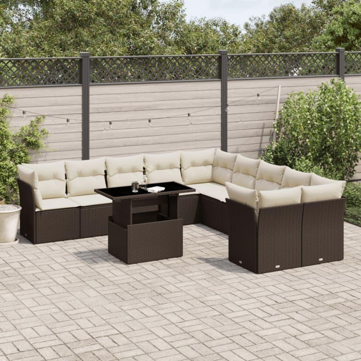 VIDAXL Salon de jardin et coussins 11 pcs marron resine tressee