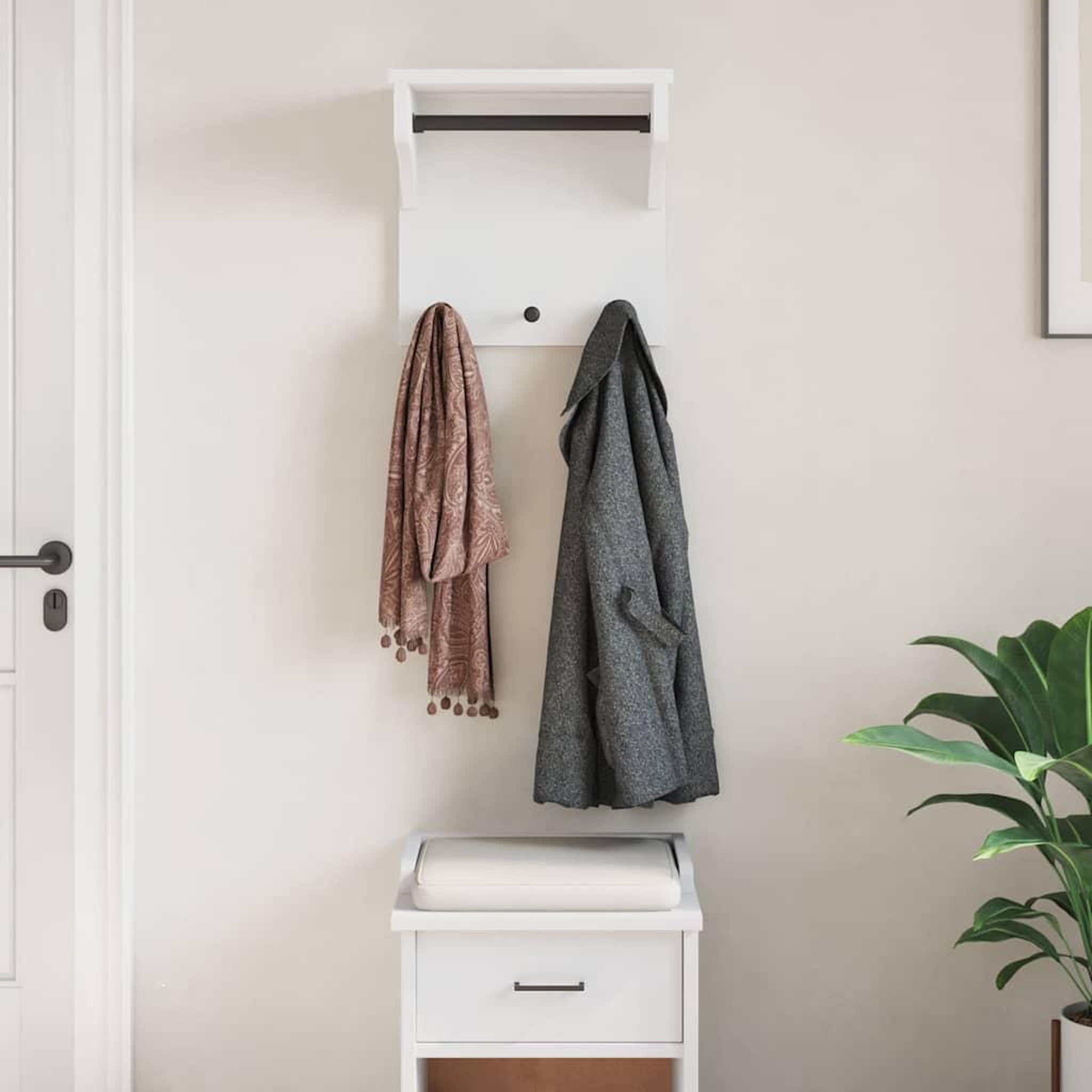 Voir la diapositive 4 : VIDAXL Porte-manteau mural SANDNES blanc 43x30x42 cm bois massif pin