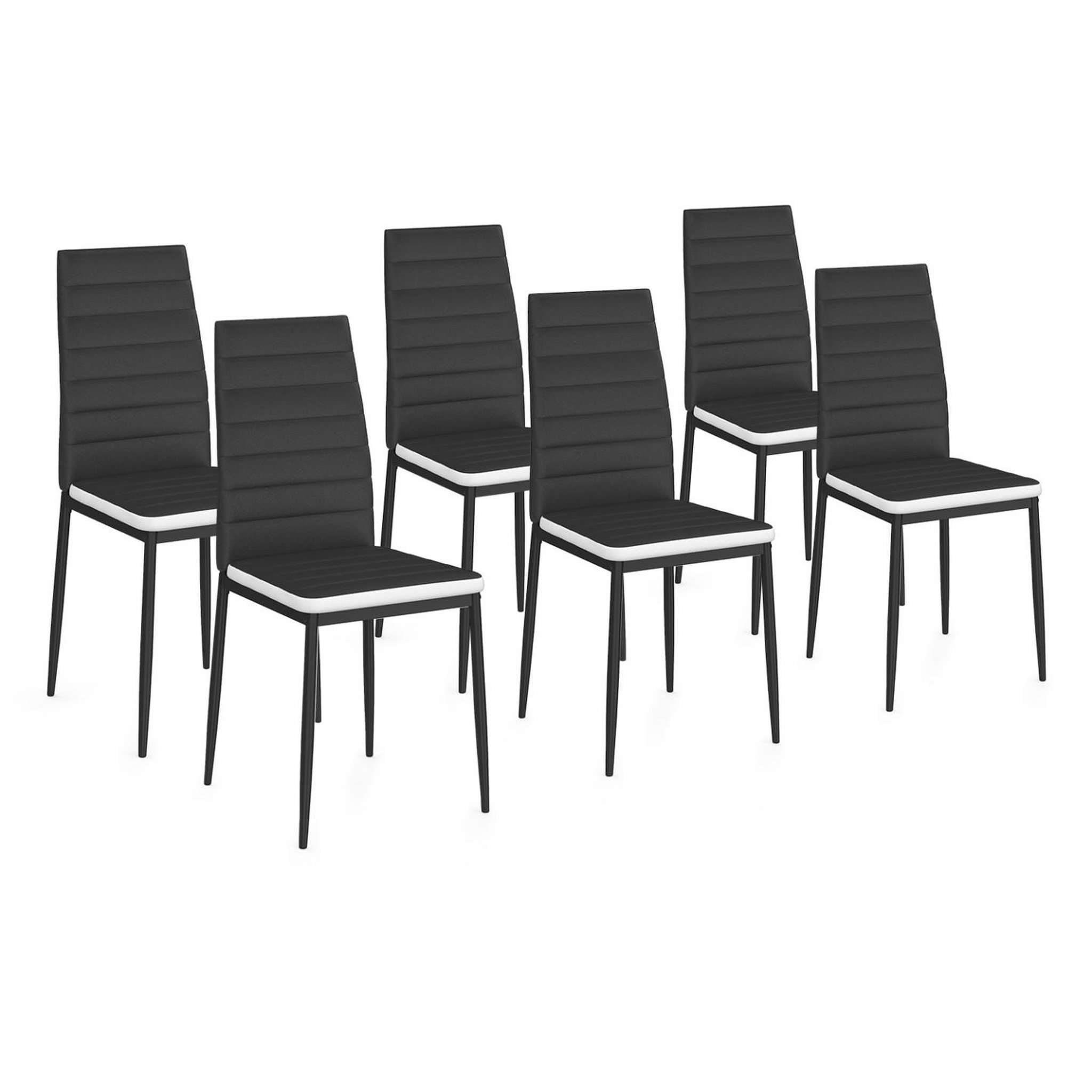 ID MARKET Lot de 6 chaises romane noires bandeau blanc pour salle à manger