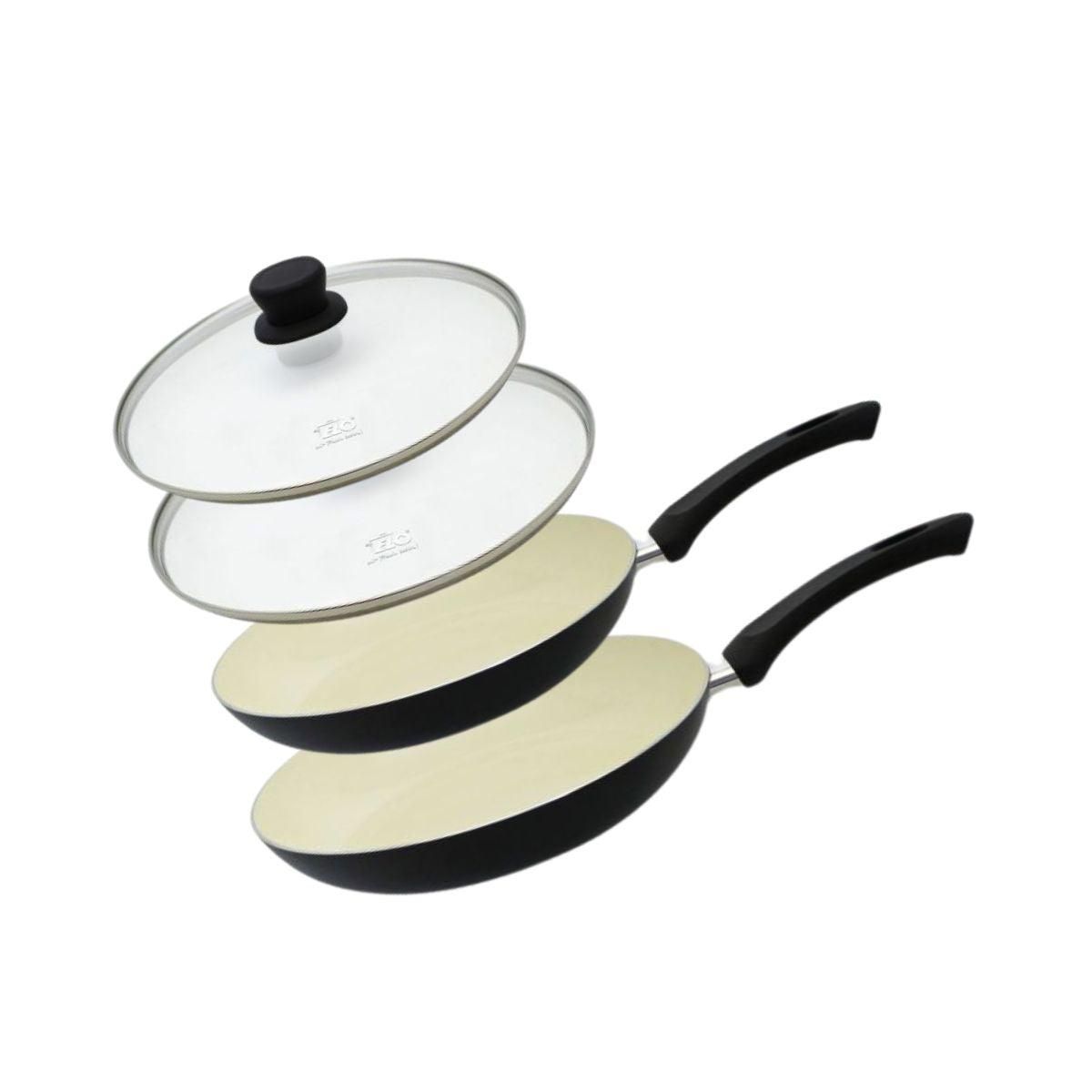 ELO Set de 2 Poêles 20 et 24 cm céramique sans PFAS et 2 couvercles de cuisson en verre Elo Pure Ceramica