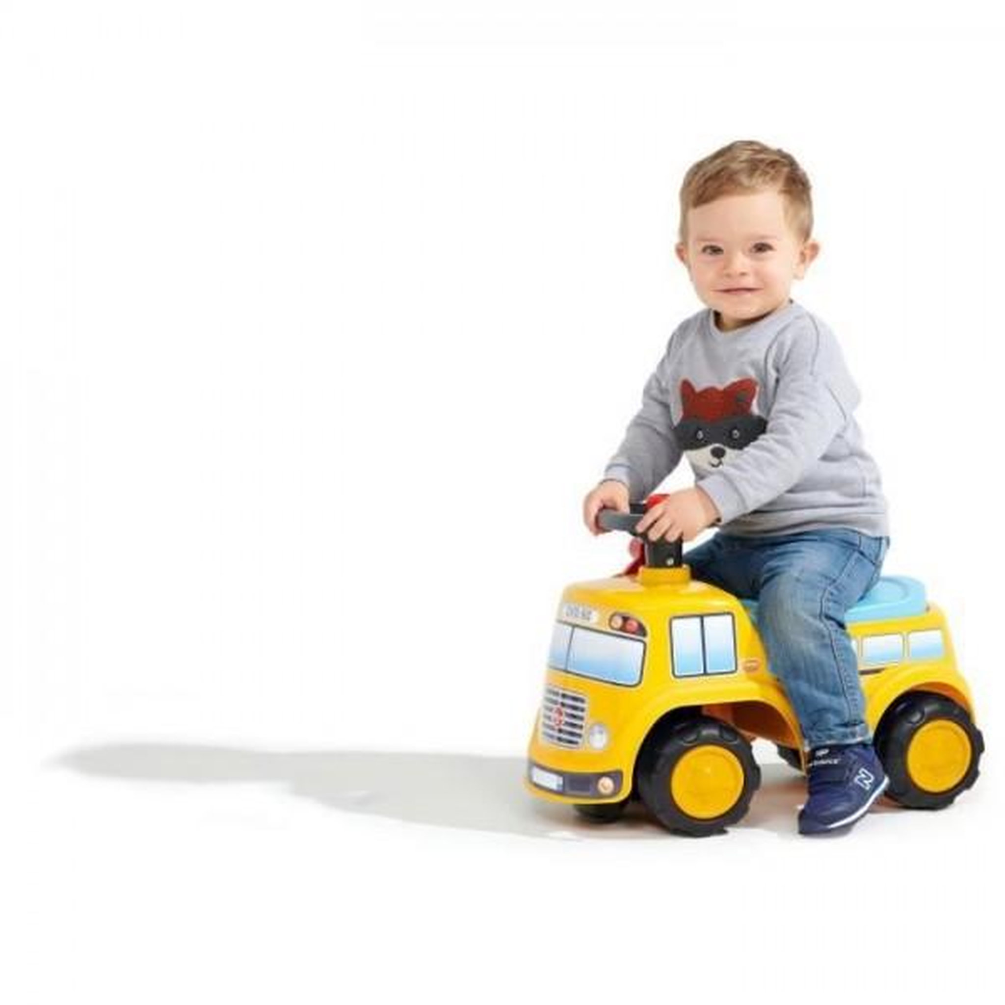 Voir la diapositive 4 : FALK Porteur Trotteur  - FALK - School Bus - Assise ouvrante - Volant directionnel - Des 12 mois - 100% Fabriqué en France