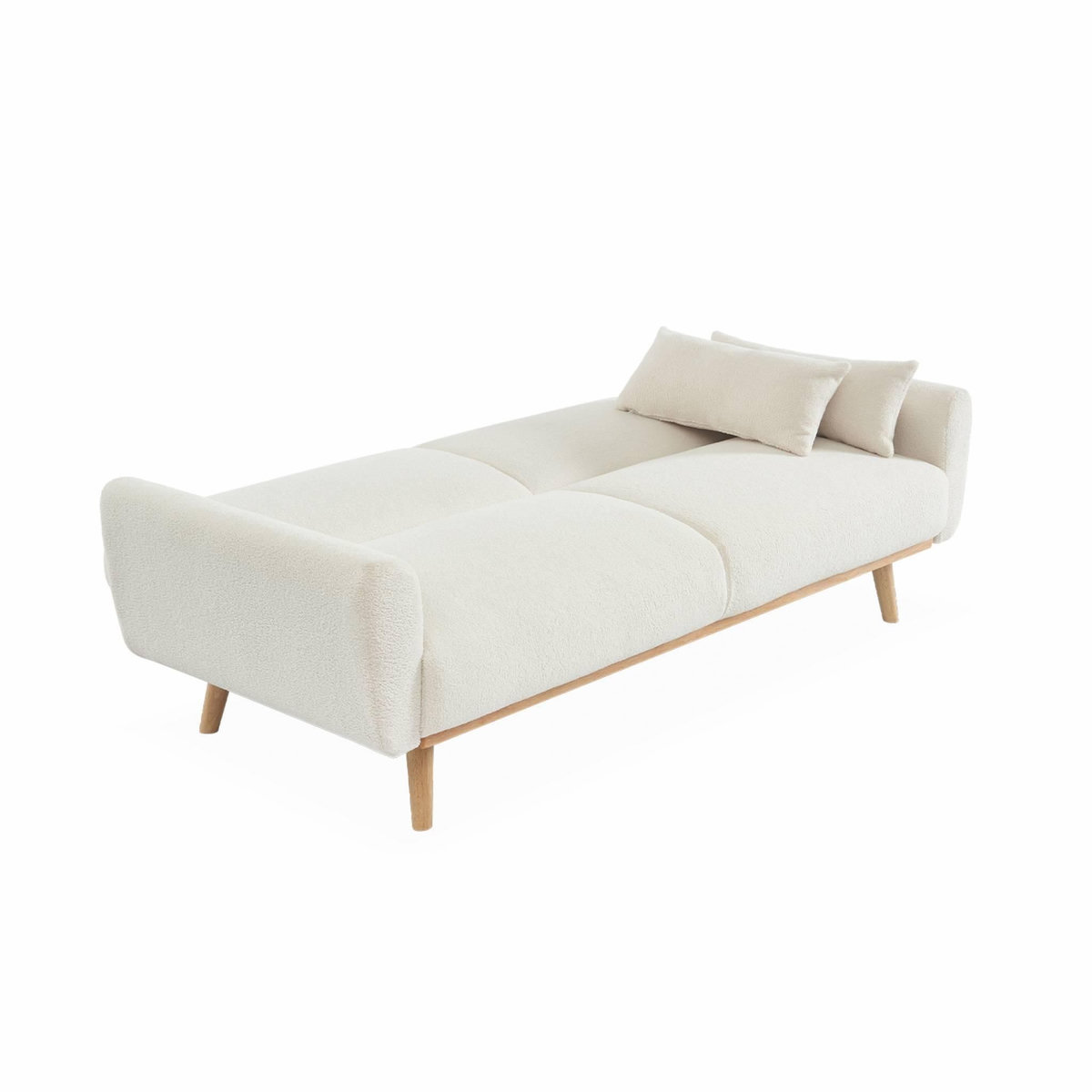 SWEEEK Canapé convertible à bouclettes blanches- Oskar - 2 - 3 places scandinave droit avec pieds bois