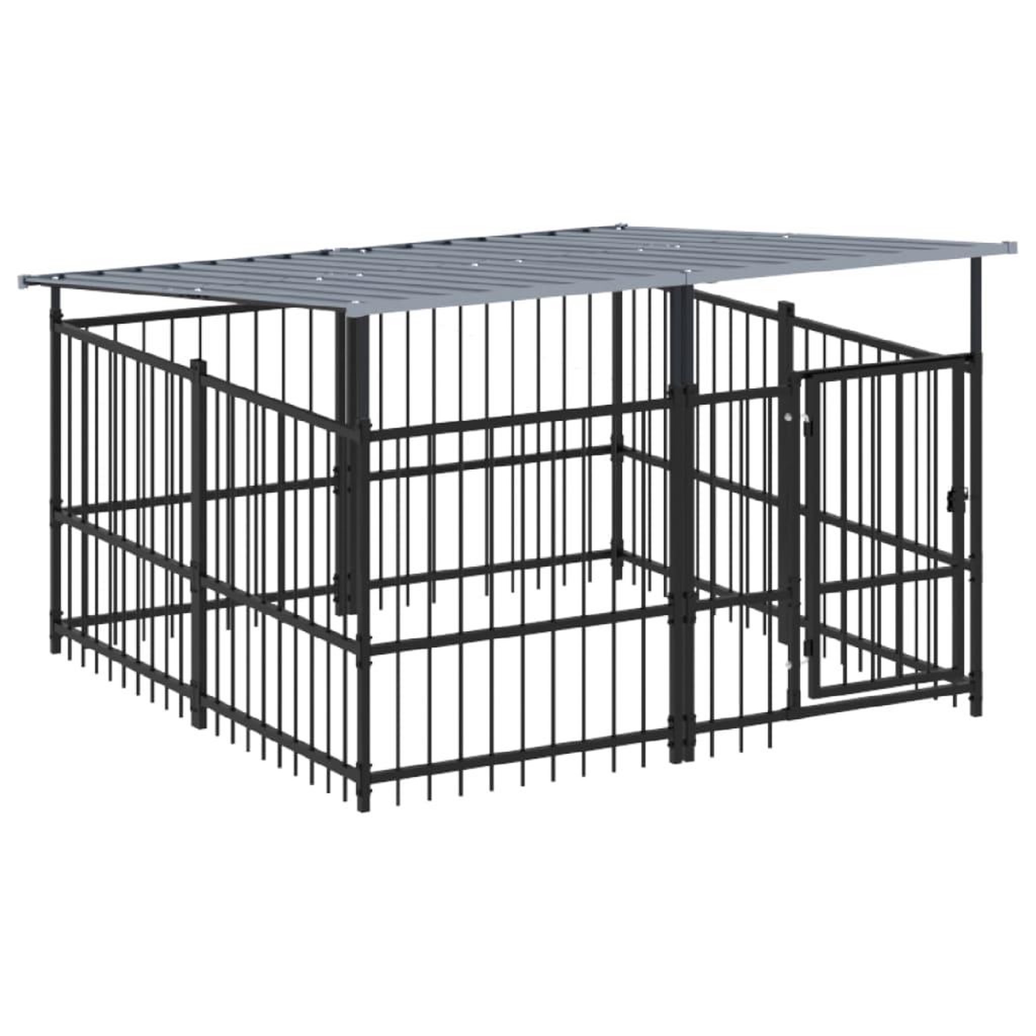 Voir la diapositive 2 : VIDAXL Chenil d'exterieur avec toit pour chiens Acier 3,75 m²
