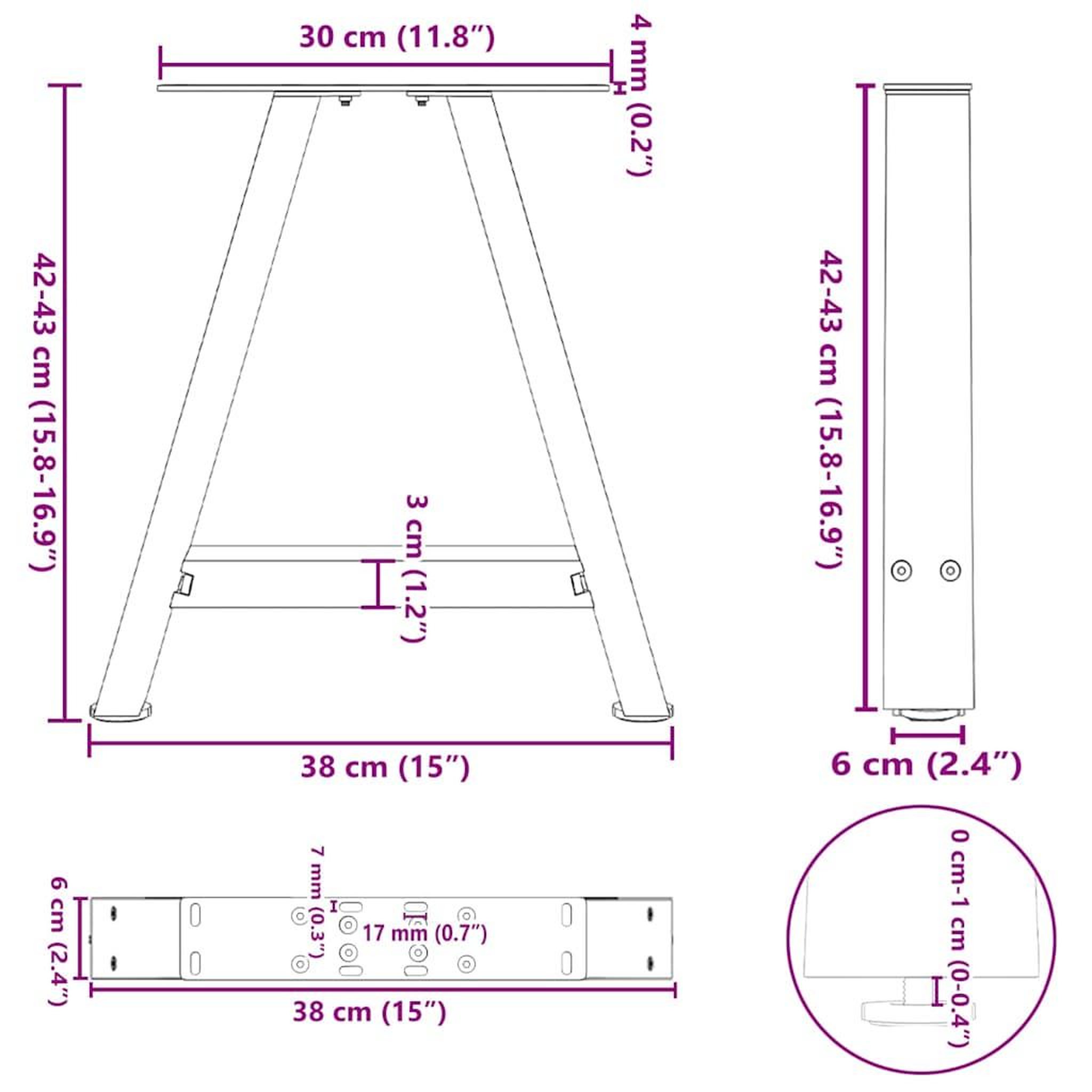 Voir la diapositive 6 : VIDAXL Pieds de table basse forme de A 2 pcs blanc 38x(42-43) cm acier