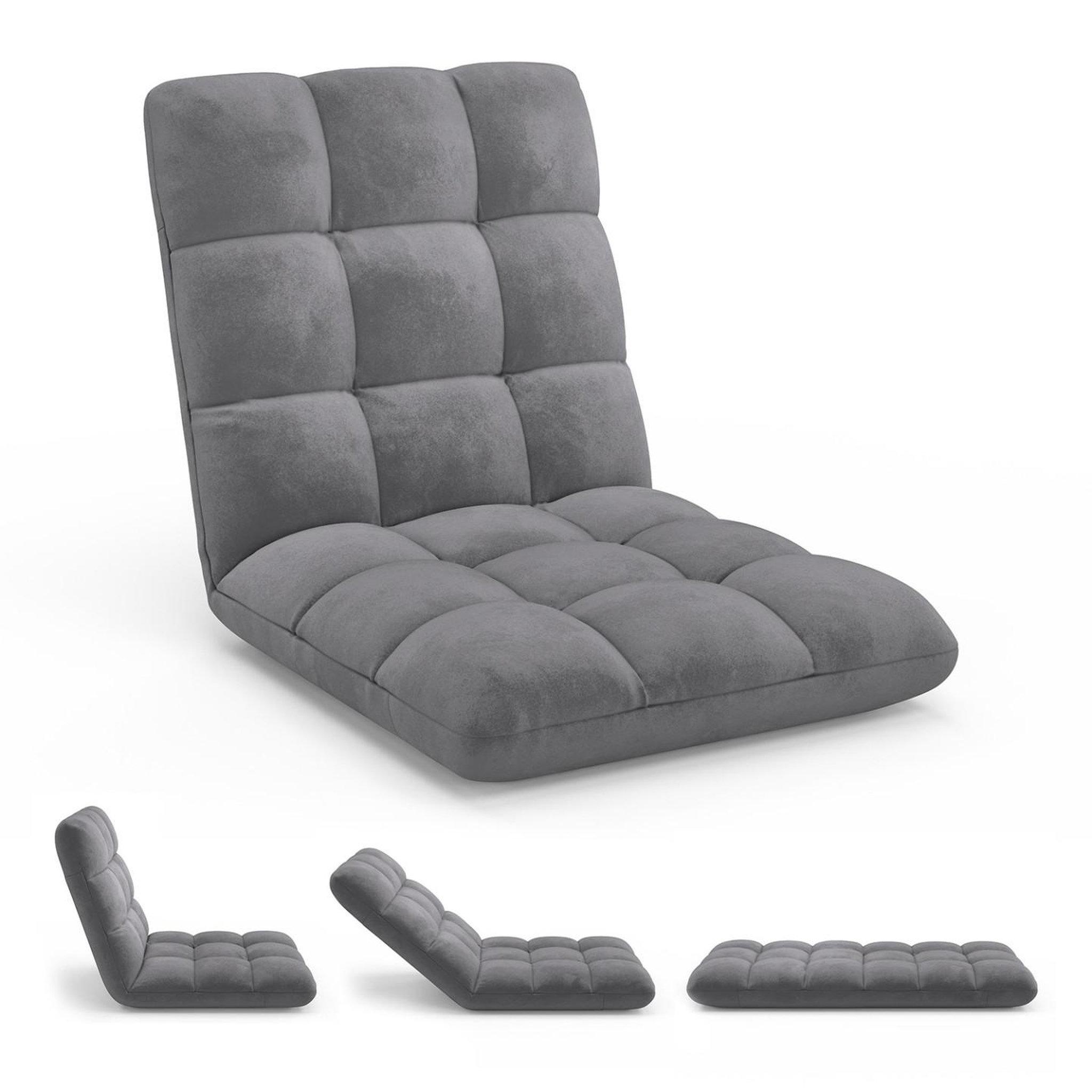 ID MARKET Chaise de sol pliante garance 5 positions en velours gris anthracite