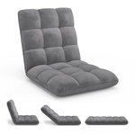 ID MARKET Chaise de sol pliante GARANCE 15 positions en velours gris anthracite
