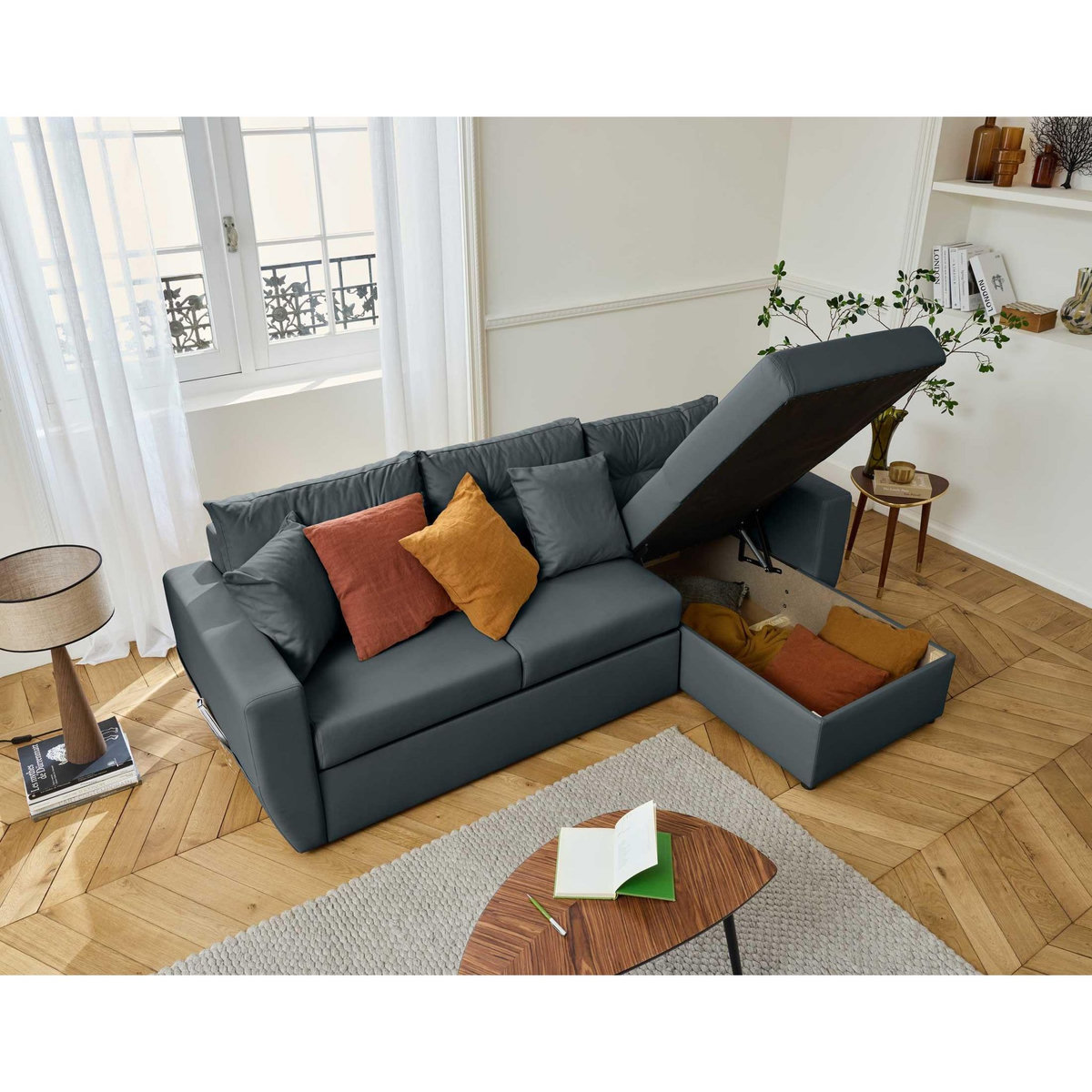 BEST MOBILIER Astoria - canapé d'angle réversible 4 places - convertible avec coffre - en simili