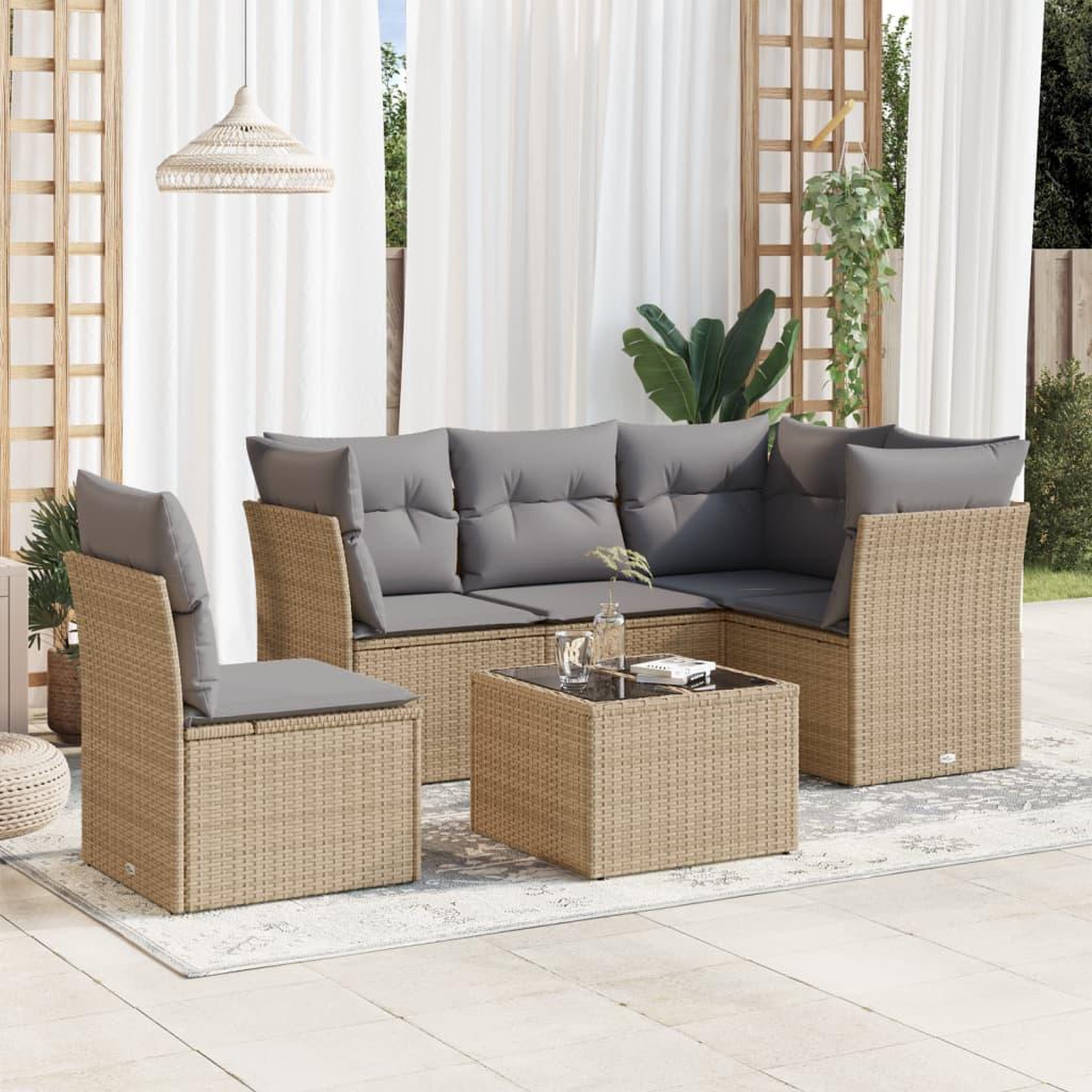 VIDAXL Salon de jardin avec coussins 6 pcs beige resine tressee