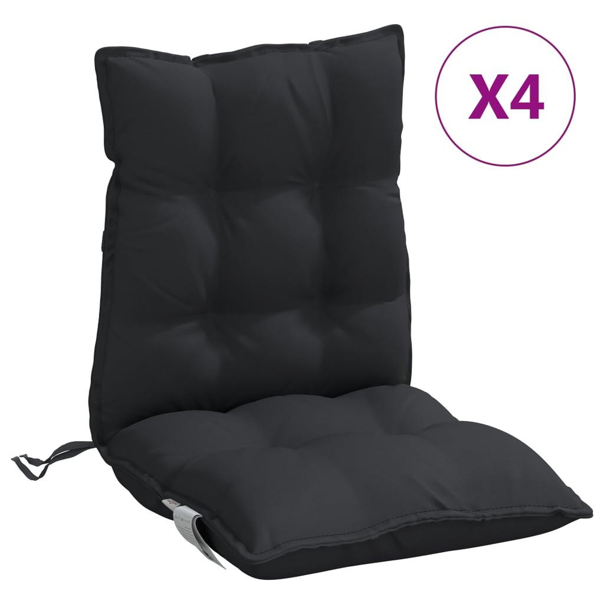 Voir la diapositive 2 : VIDAXL Coussins de chaise a dossier bas lot de 4 noir tissu oxford