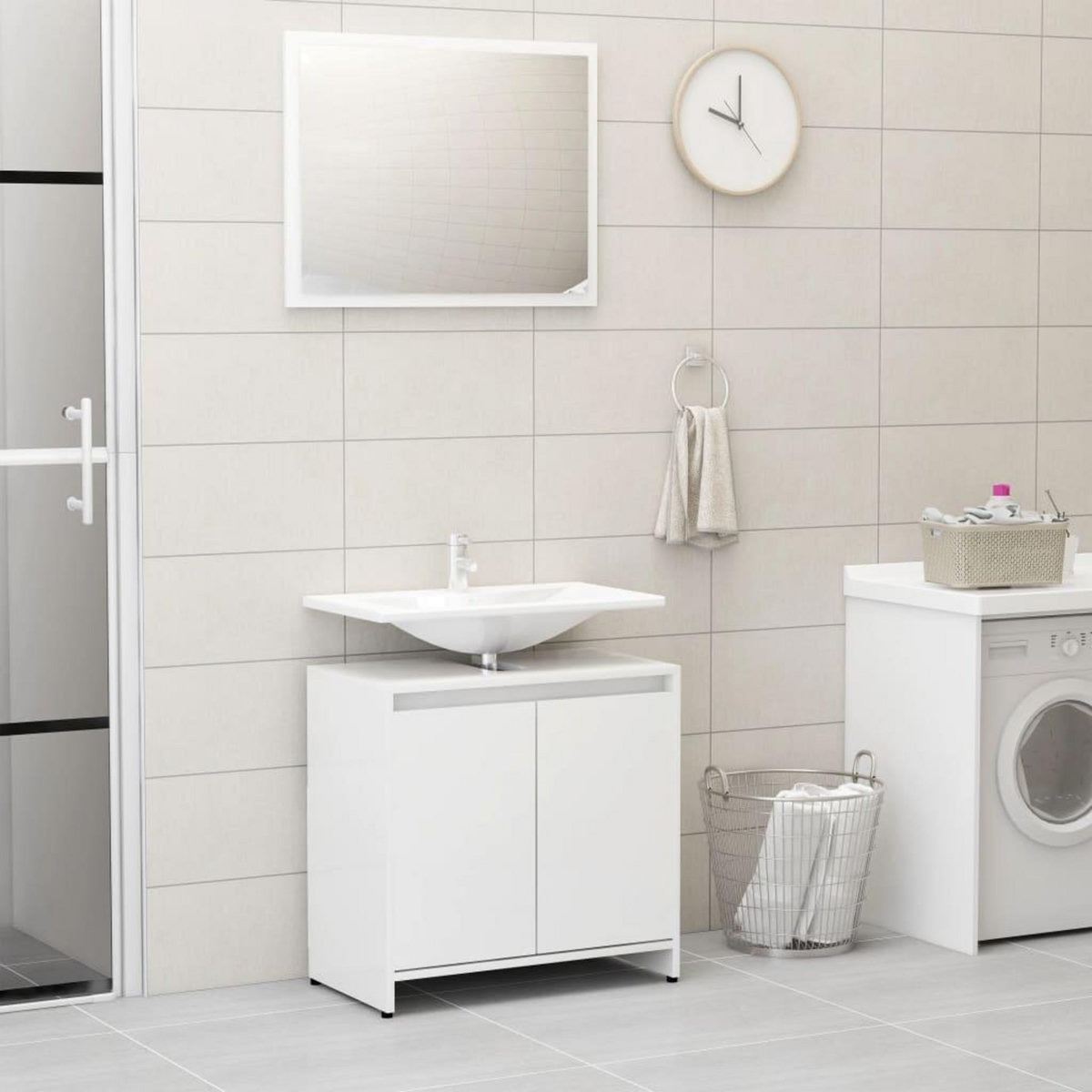 VIDAXL Meubles de salle de bain Blanc brillant Bois d'ingenierie