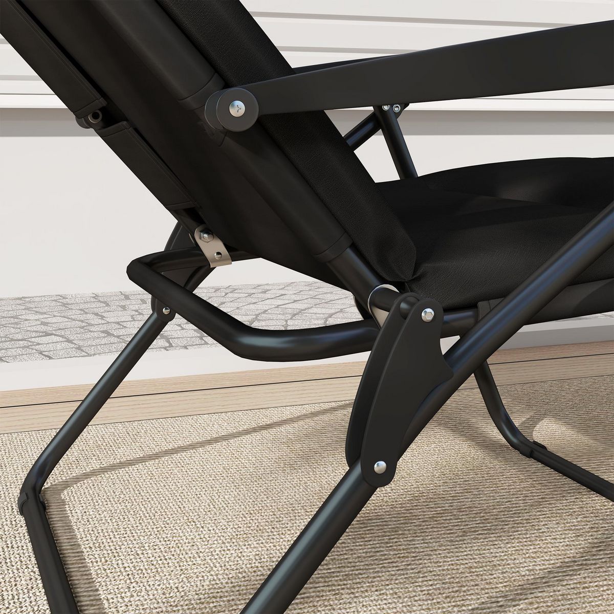 OUTSUNNY Bain de soleil pliable transat inclinable 6 positions grand confort avec matelas + accoudoirs acier polyester noir