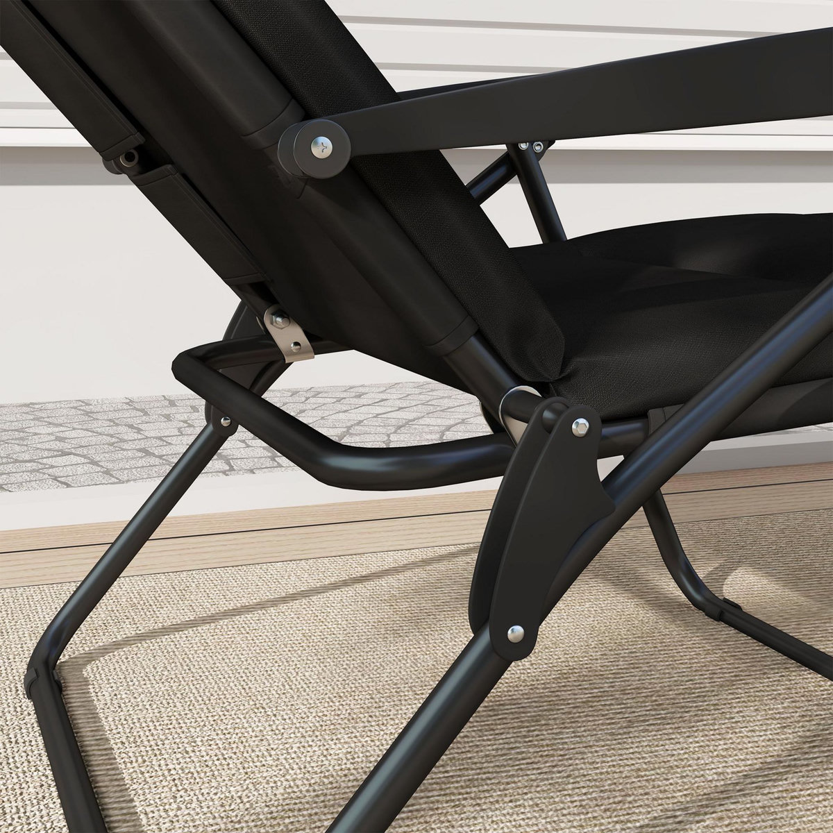 OUTSUNNY Bain de soleil pliable transat inclinable 6 positions grand confort avec matelas + accoudoirs acier polyester noir