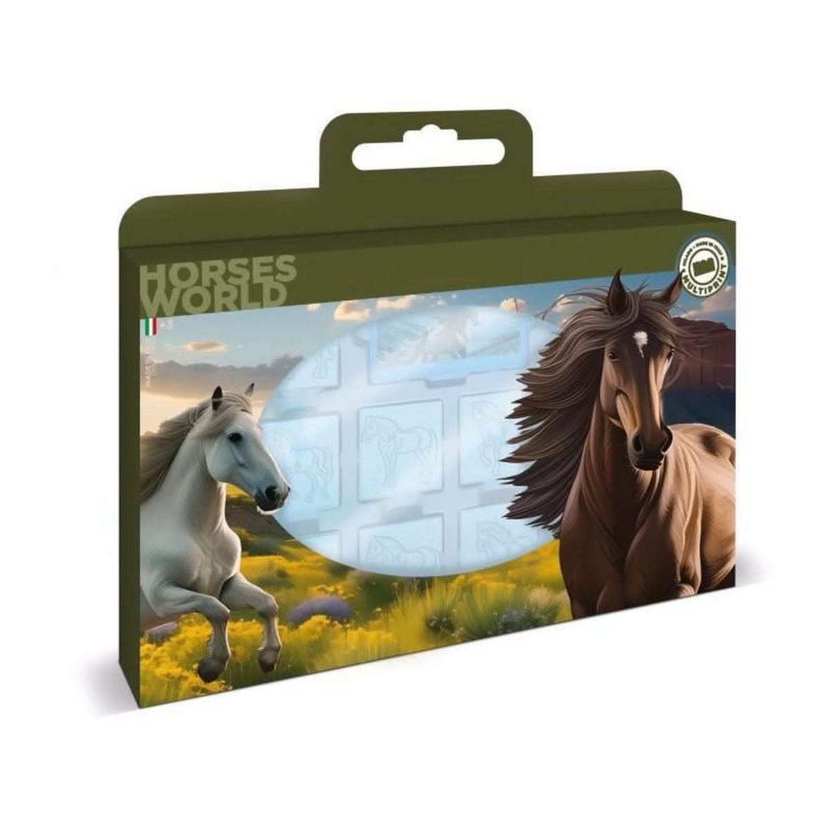 Multiprint Coffret de tampons - MULTIPRINT - 7895 - Les Chevaux - 7 tampons bois et latex, feutres Giotto, album coloriage
