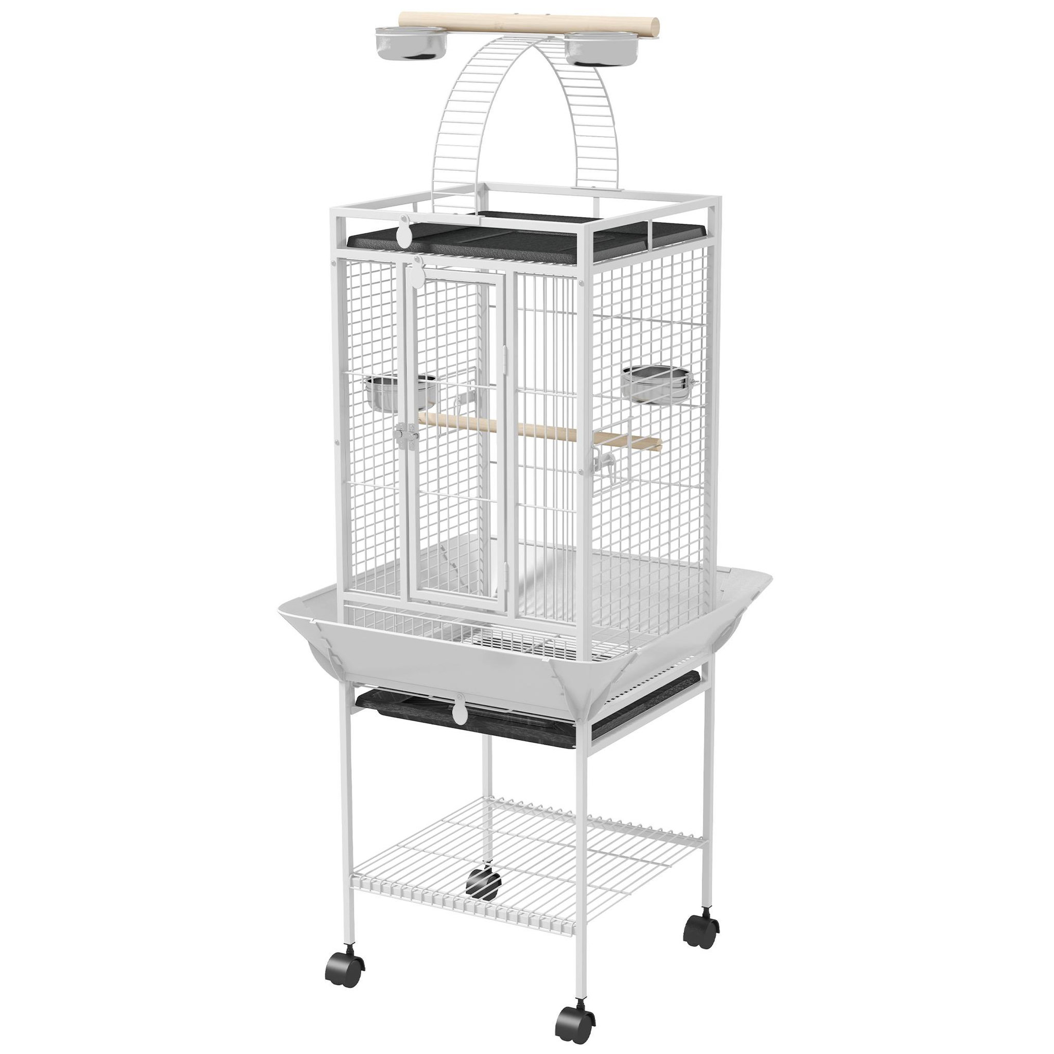 Voir la diapositive 5 : PAWHUT Cage oiseaux à roulettes 62 x 62 x 156 cm plateau coulissant acier blanc