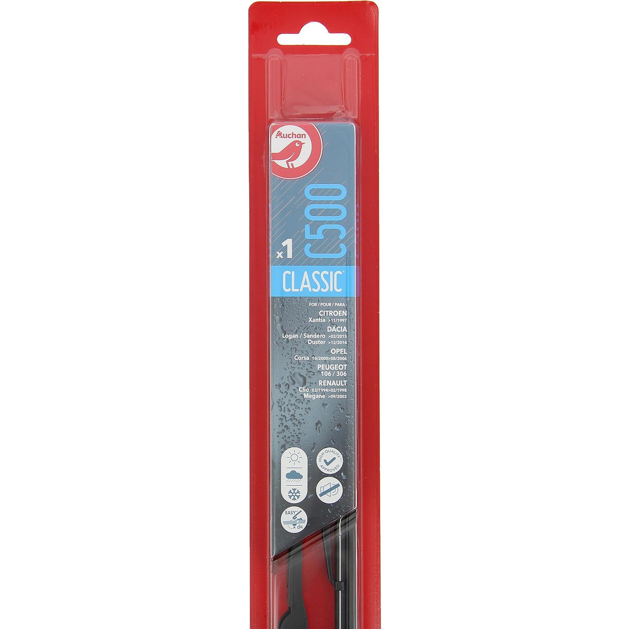 AUCHAN Balai d'essuie-glace C500 51cm pour CITROËN DACIA OPEL PEUGEOT RENAULT