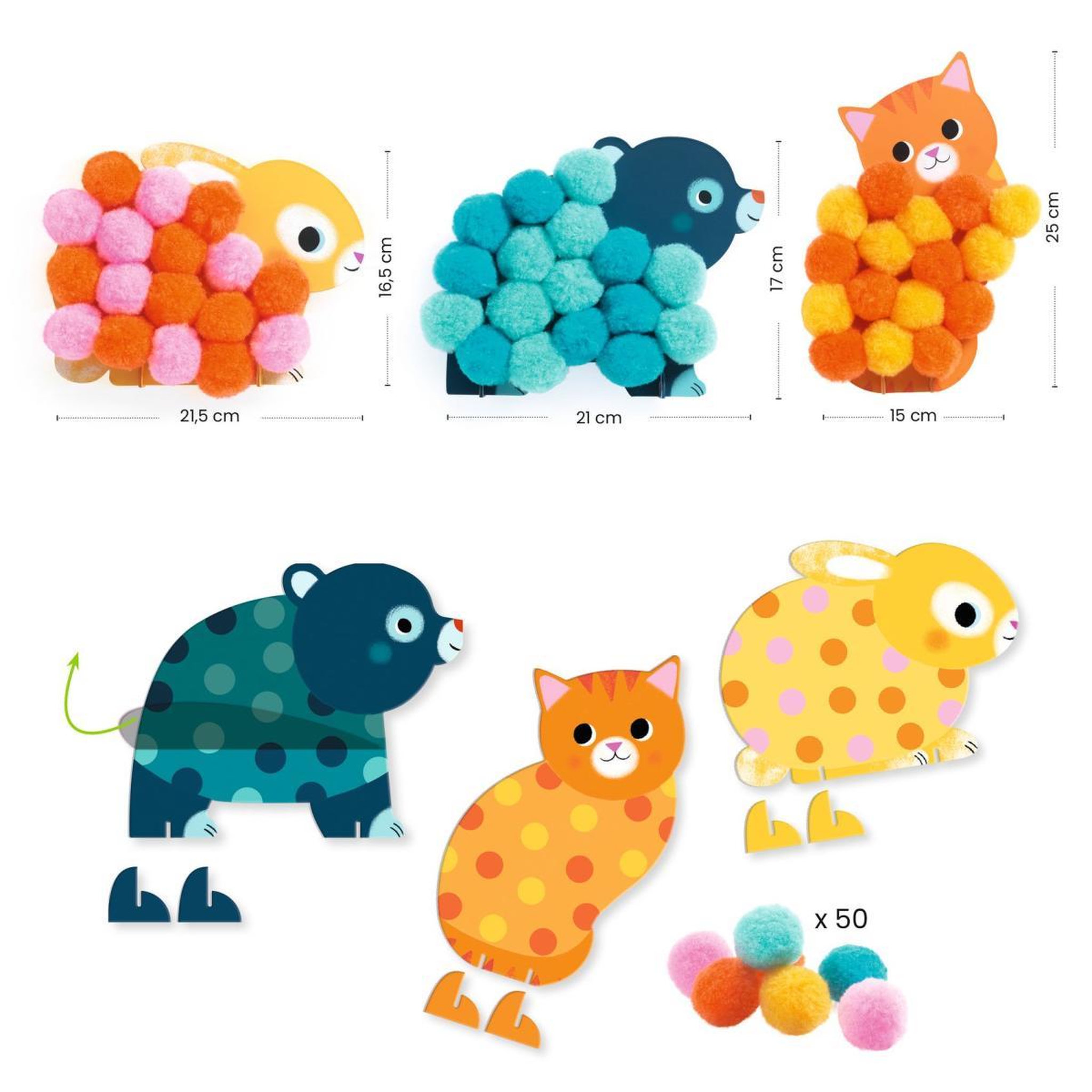 Voir la diapositive 2 : Djeco Collage de pompons - Animaux et ronds pompons