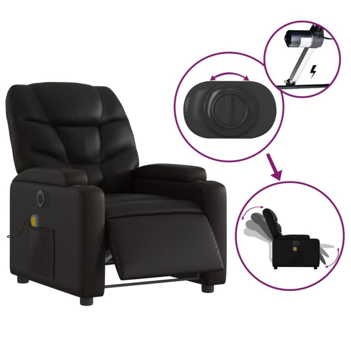 VIDAXL Fauteuil de massage inclinable electrique noir similicuir
