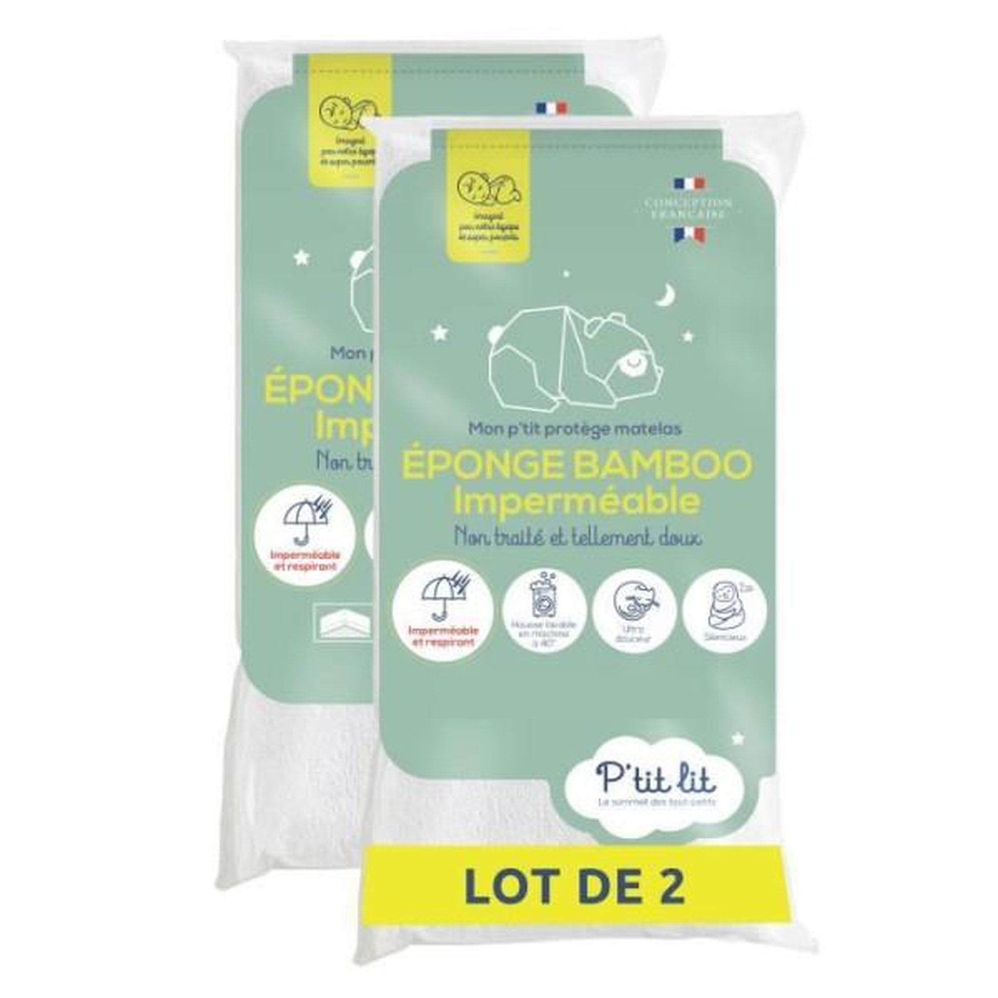 P'TIT LIT Lot de 2 proteges matelas bébé bamboo - 60x120 cm - alese imperméable - viscose douce - sans traitement chimique