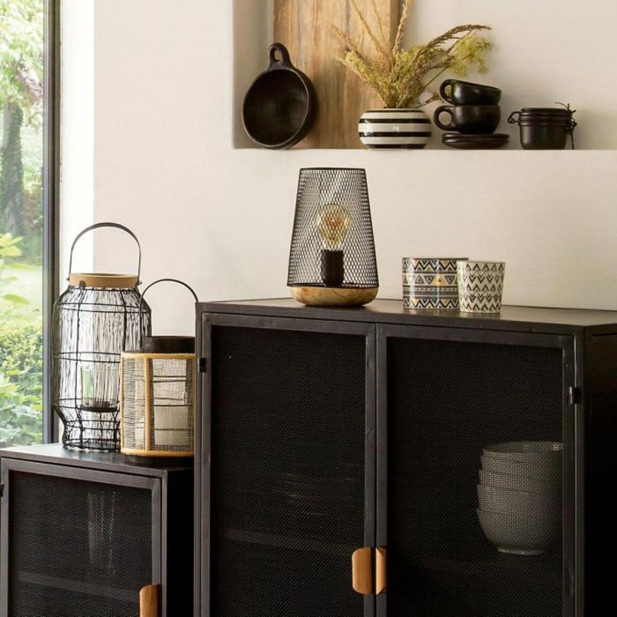 ATMOSPHERA Lampe en Métal & Bois  Industriel  23cm Noir