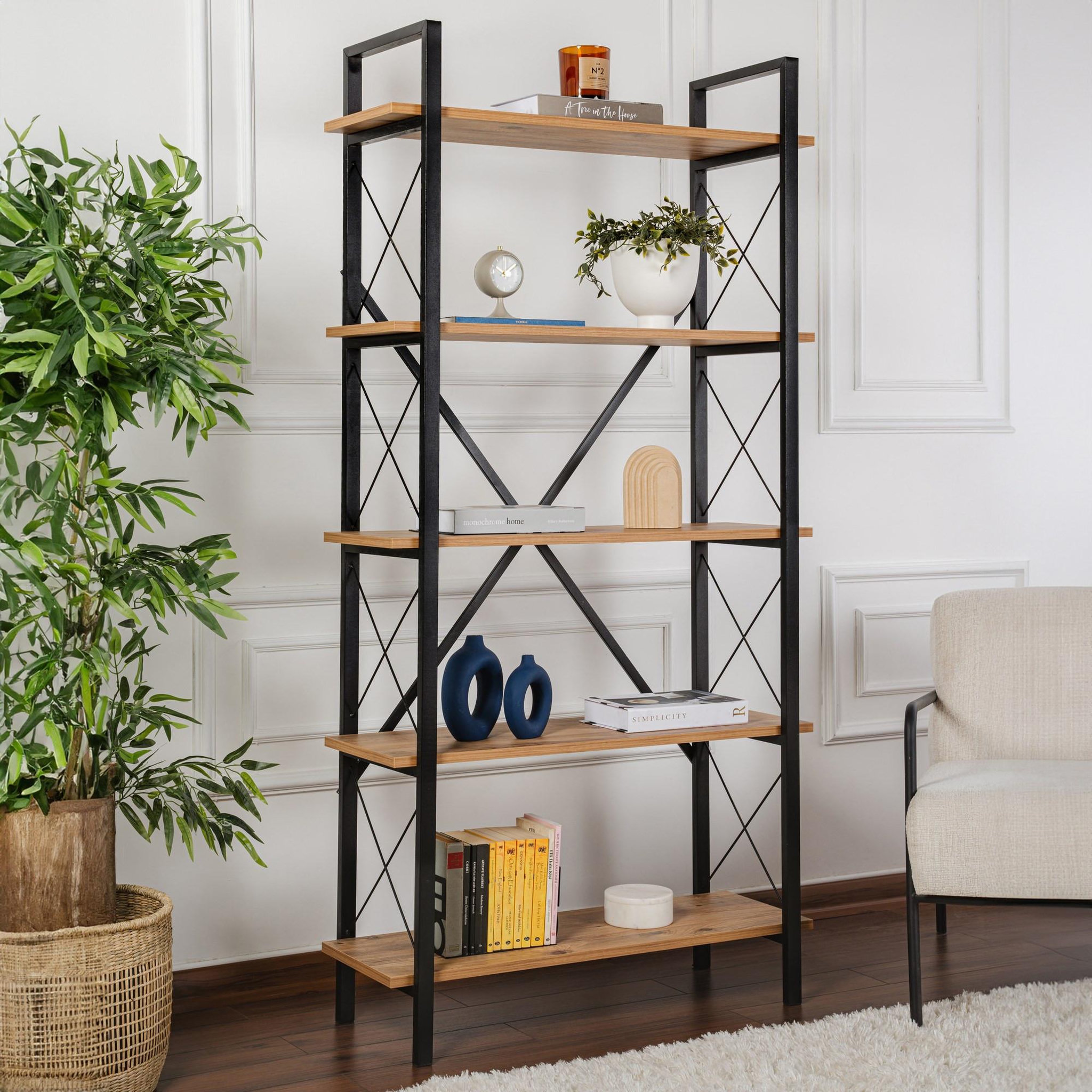 Voir la diapositive 2 : Habitat et Jardin Bibliothèque en bois  elysian  - 90 x 33 x 180 cm - pin atlantiquenoir