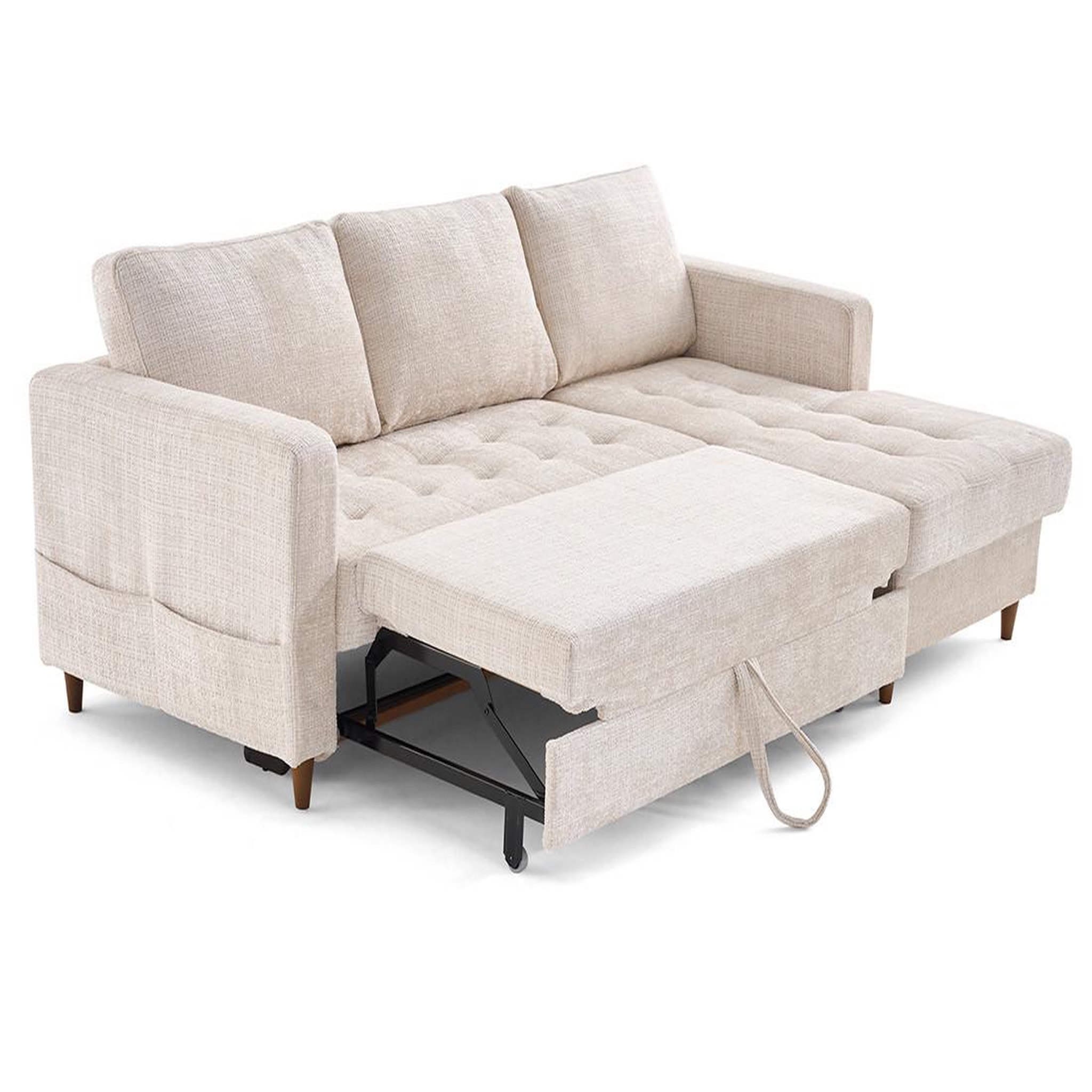 Voir la diapositive 2 : LISA DESIGN Anna - canapé d'angle droit 4 places convertible avec coffre en velours texturé