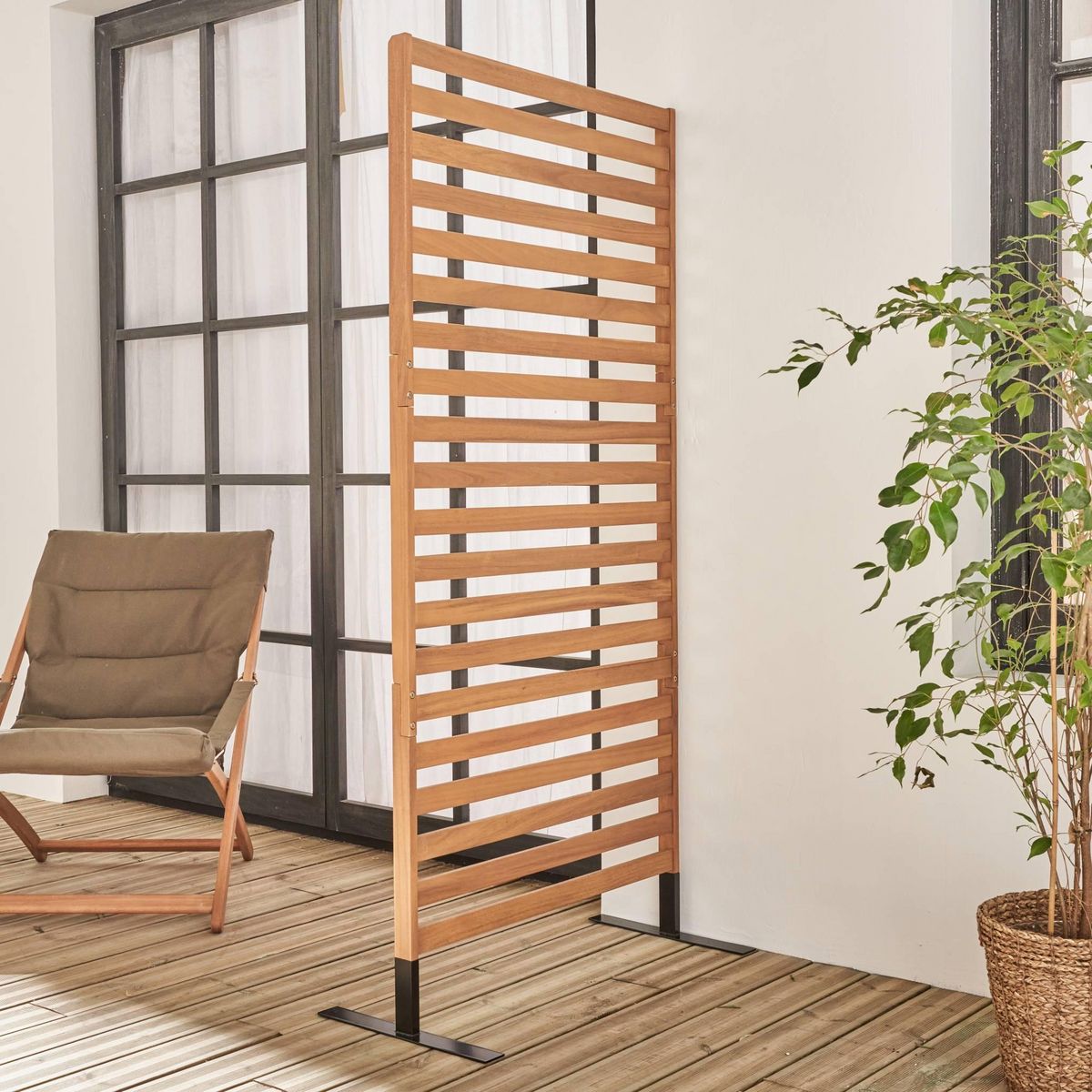 SWEEEK Paravent extérieur en bois. 80cm. acacia. intérieur. extérieur