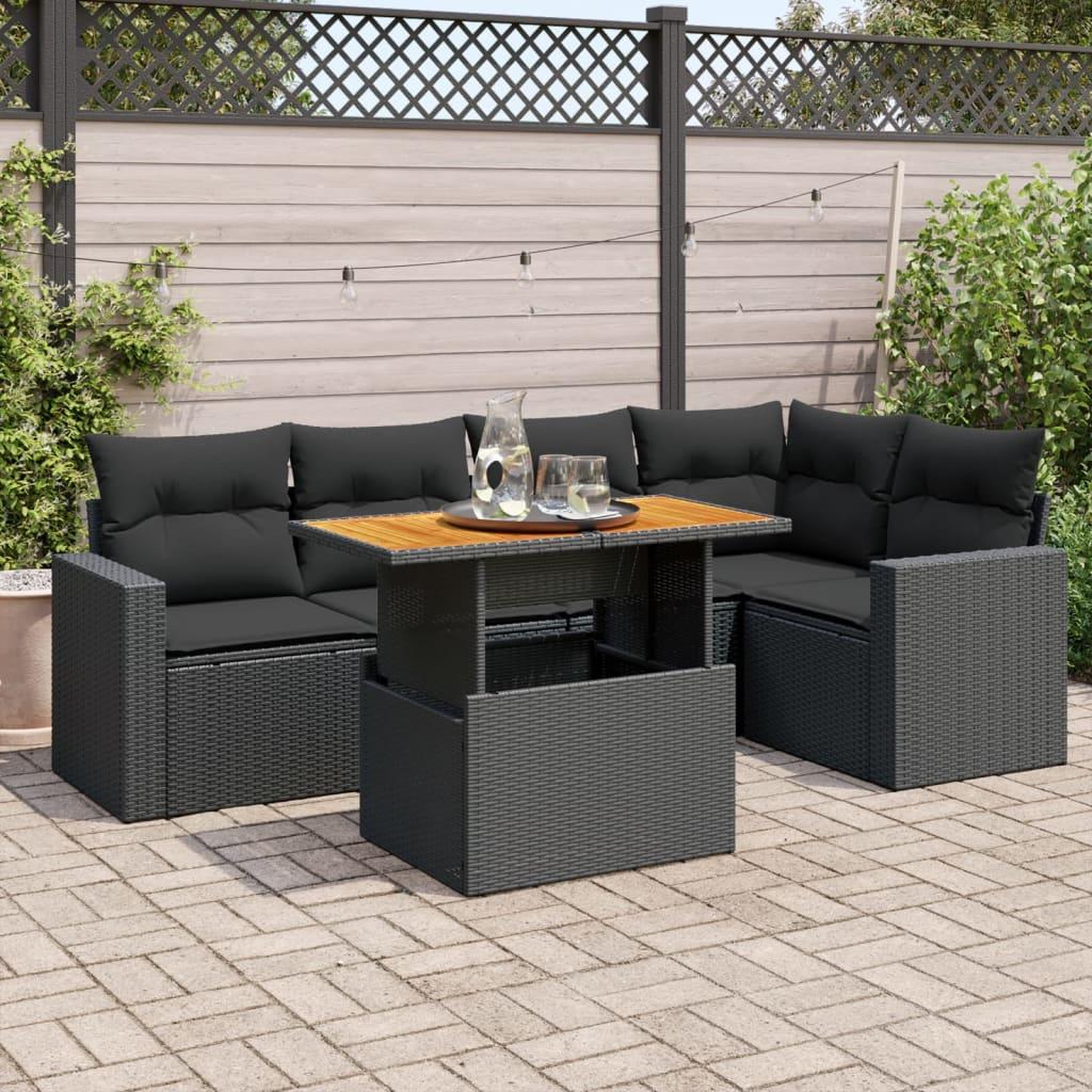 VIDAXL Salon de jardin 6 pcs avec coussins noir resine tressee