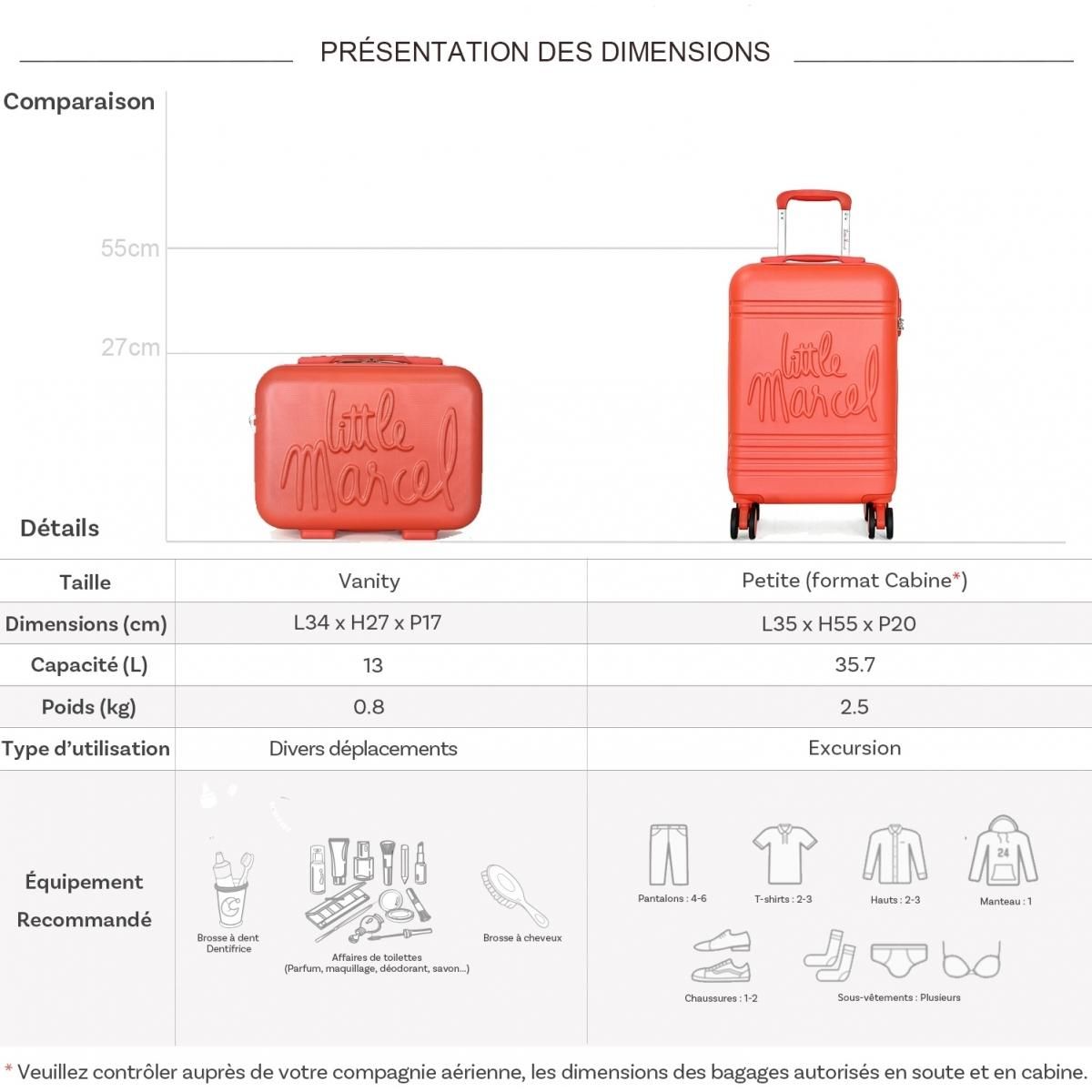 Little Marcel Lot valise cabine 55cm plus un vanity rigide